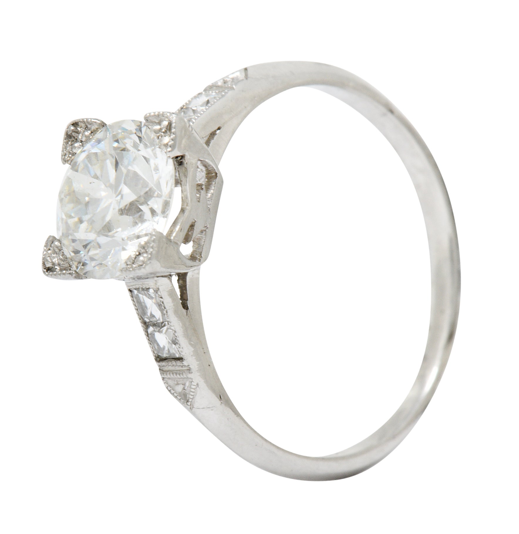 Retro 1.54 CTW Diamond Platinum Engagement Ring GIA Circa 1940 Wilson's Estate Jewelry