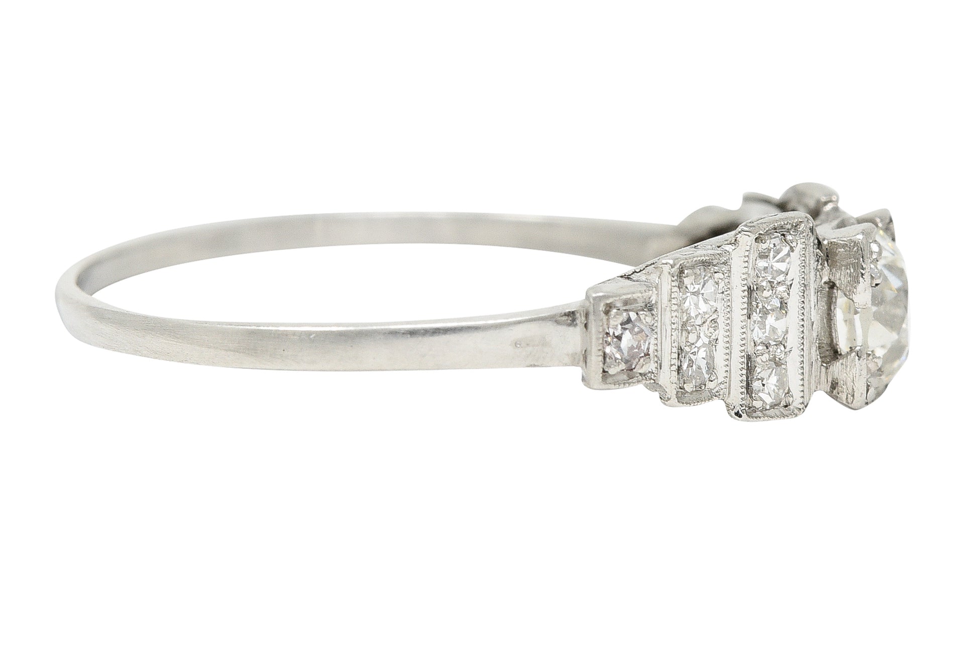 Art Deco 0.58 CTW Old European Diamond Platinum Stepped Engagement Ring Wilson's Estate Jewelry