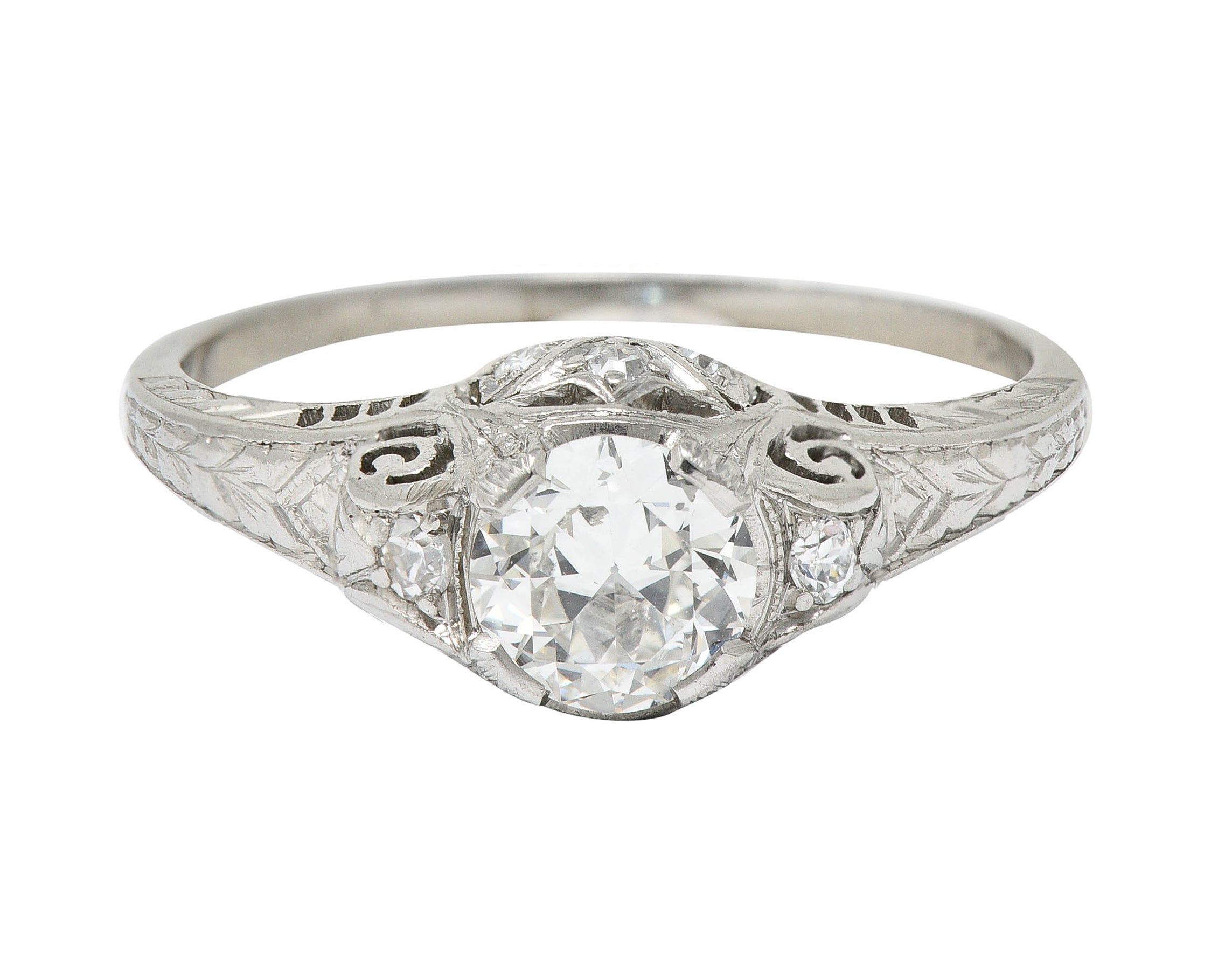 Art Deco 0.83 CTW Diamond Platinum Scrolled Engagement Ring GIARing - Wilson's Estate Jewelry