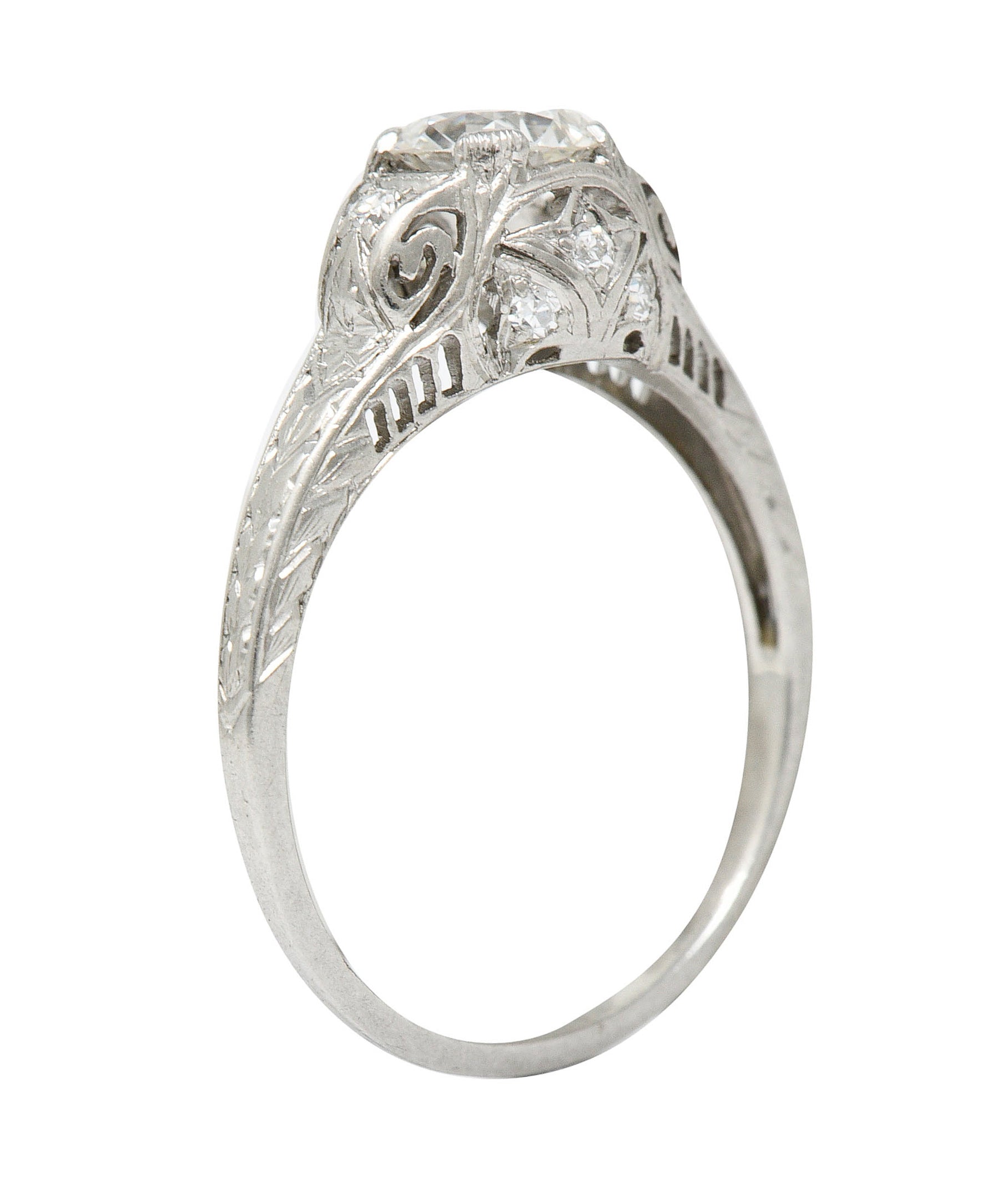 Art Deco 0.83 CTW Diamond Platinum Scrolled Engagement Ring GIARing - Wilson's Estate Jewelry