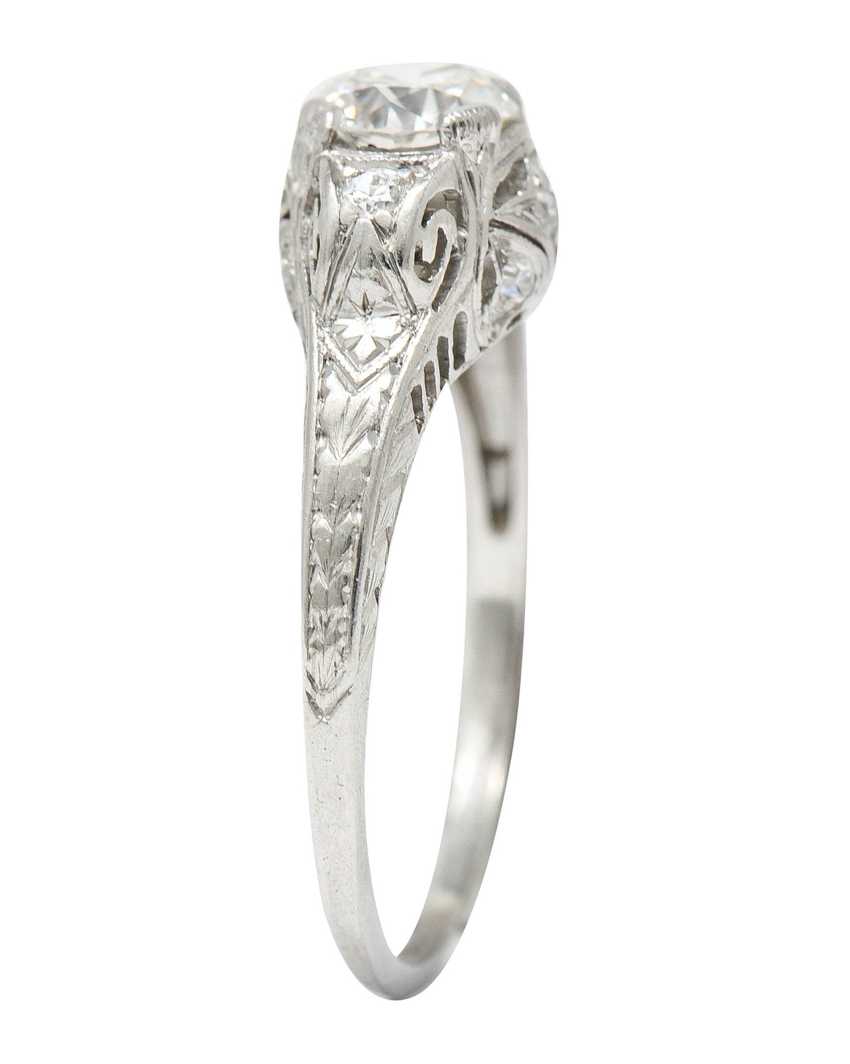 Art Deco 0.83 CTW Diamond Platinum Scrolled Engagement Ring GIARing - Wilson's Estate Jewelry