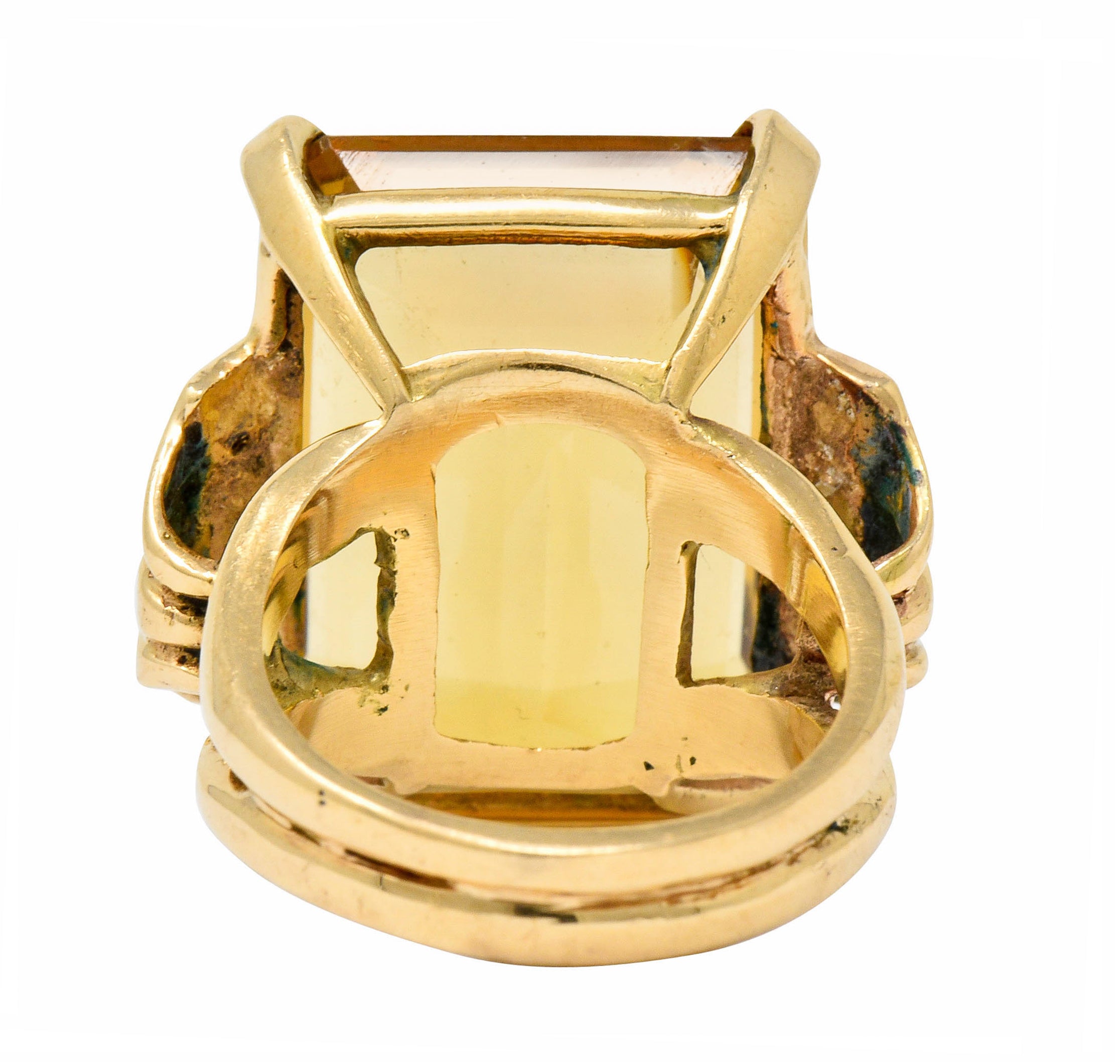 Retro Emerald Cut Citrine 14 Karat Gold Statement Ring Circa 1940 - Wilson's Estate Jewelry