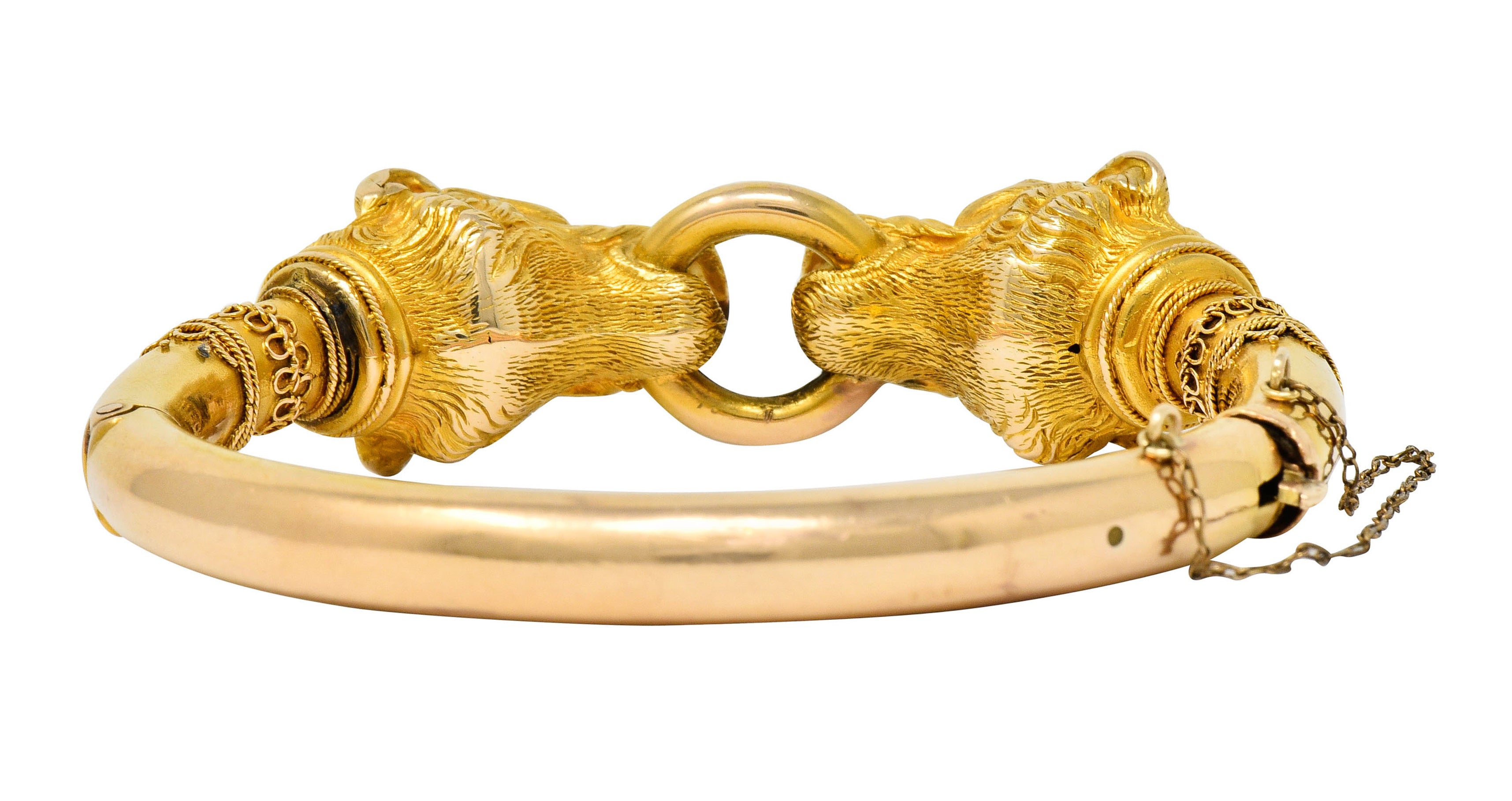 Victorian Etruscan Revival 18 Karat Gold Double Lion Head Cuff Bracelet - Wilson's Estate Jewelry