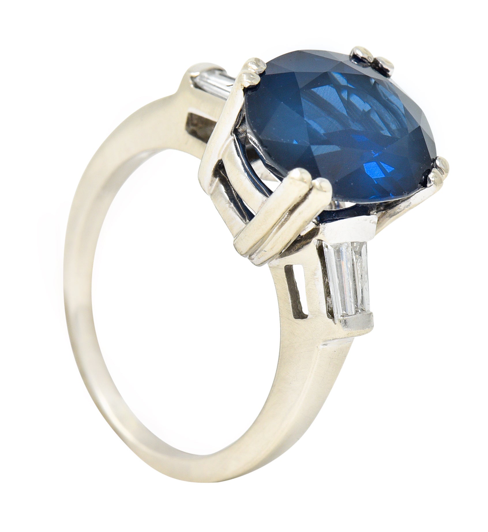 Vintage 6.60 CTW Sapphire Diamond 14 Karat White Gold Gemstone Ring Wilson's Estate Jewelry