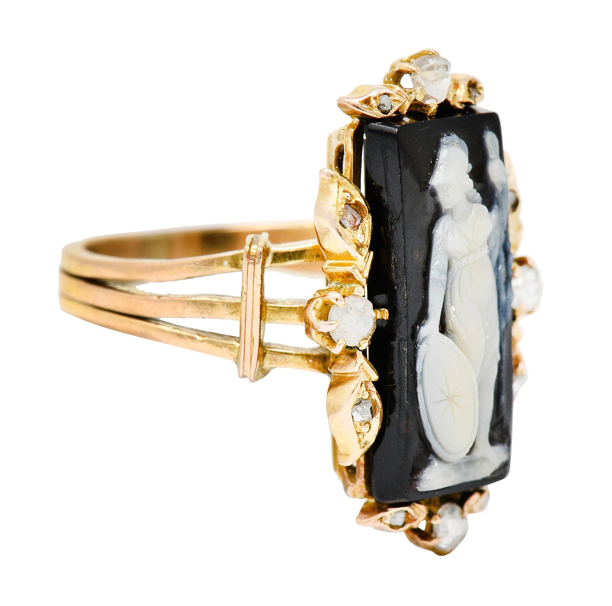 Victorian Diamond Carved Onyx Agate 18 Karat Gold Athena RingRing - Wilson's Estate Jewelry