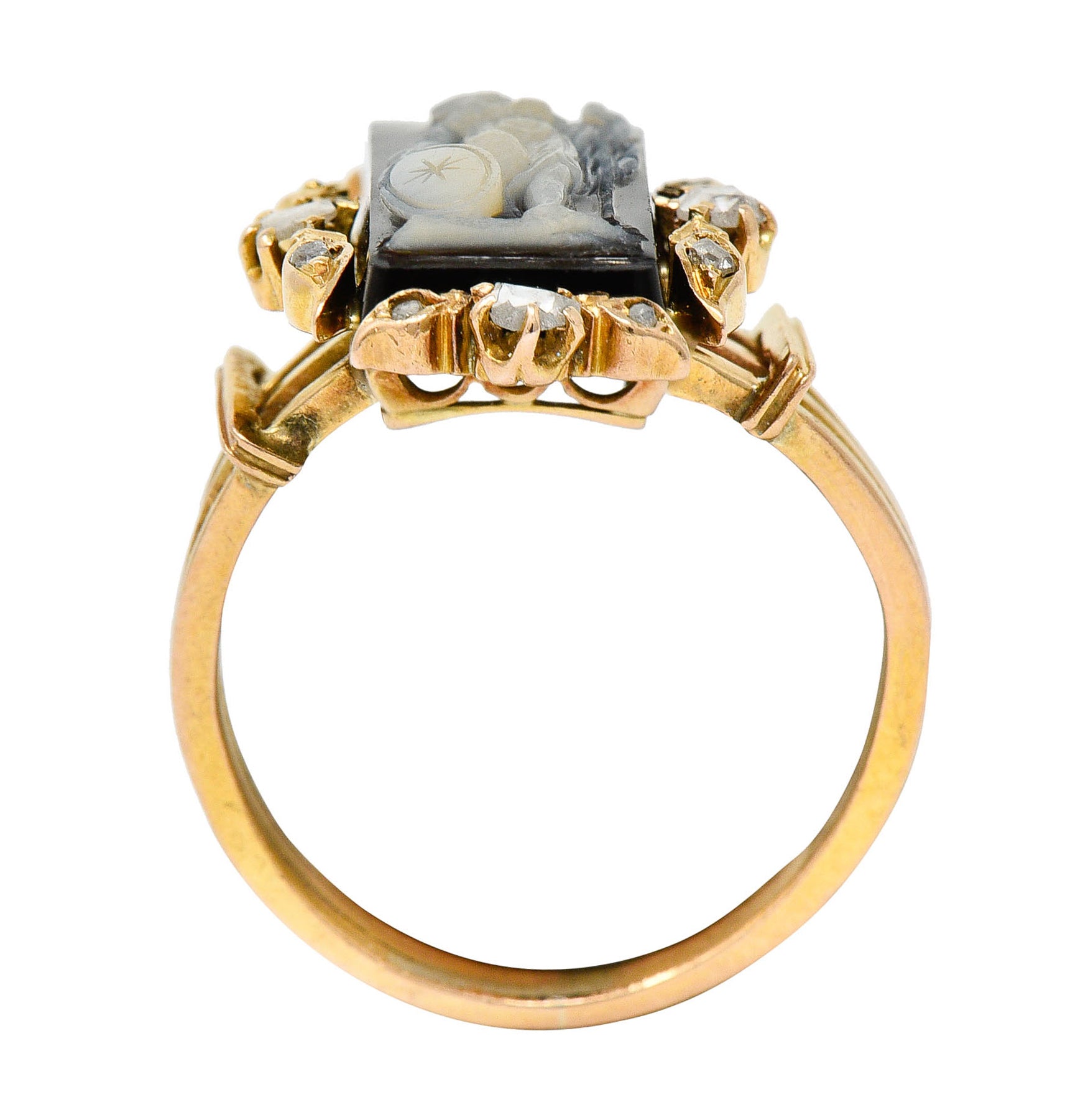 Victorian Diamond Carved Onyx Agate 18 Karat Gold Athena RingRing - Wilson's Estate Jewelry