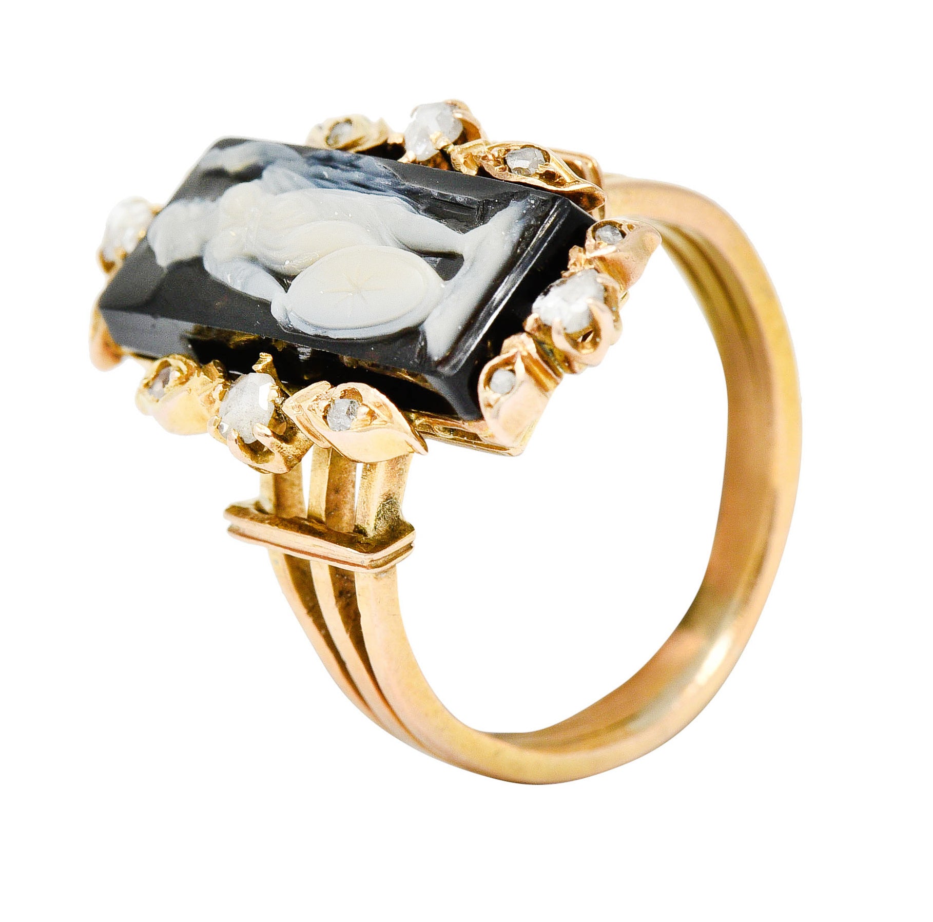 Victorian Diamond Carved Onyx Agate 18 Karat Gold Athena RingRing - Wilson's Estate Jewelry