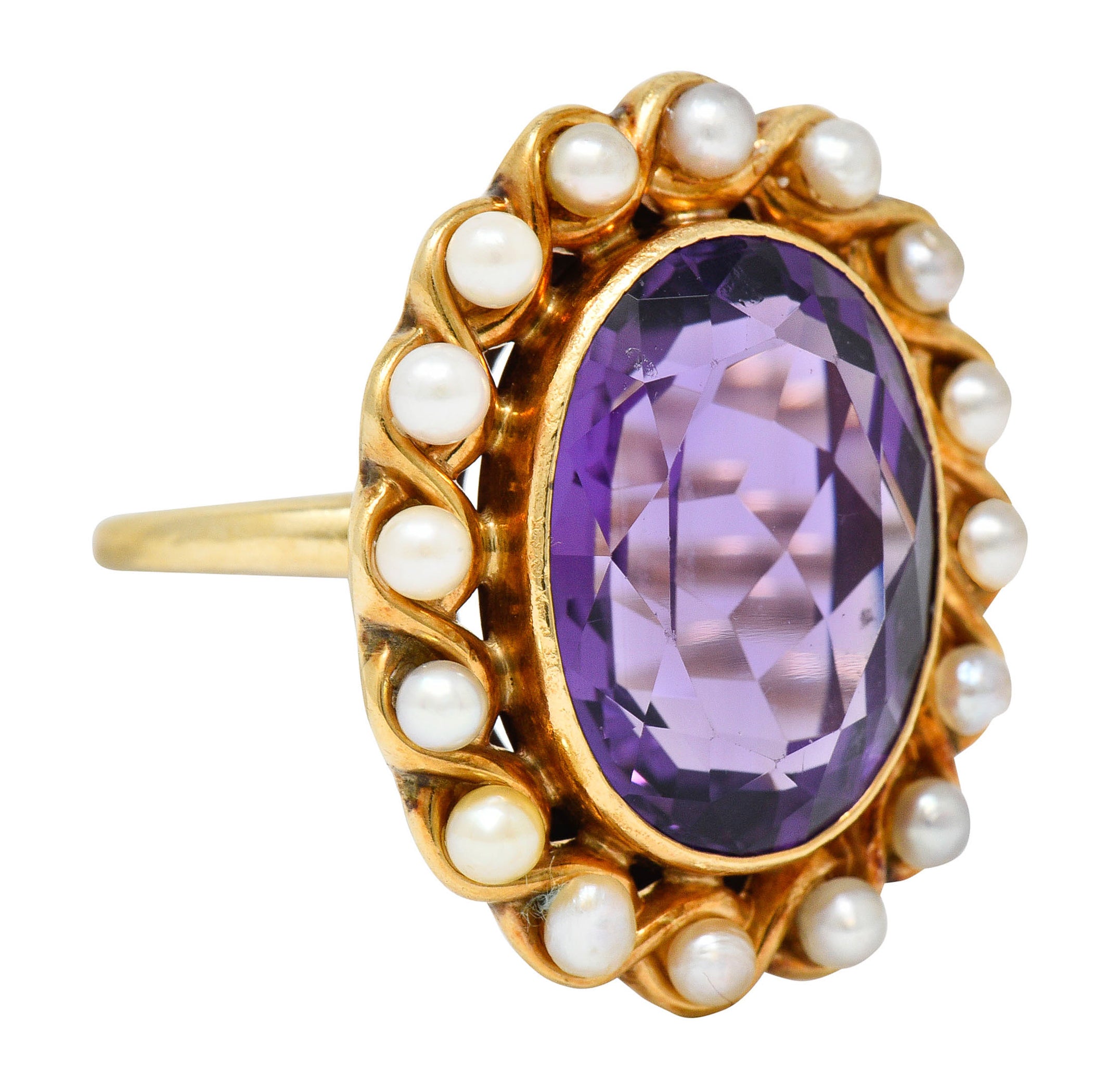 Victorian Amethyst Pearl 14 Karat Gold Cluster Ring Circa 1900Ring - Wilson's Estate Jewelry