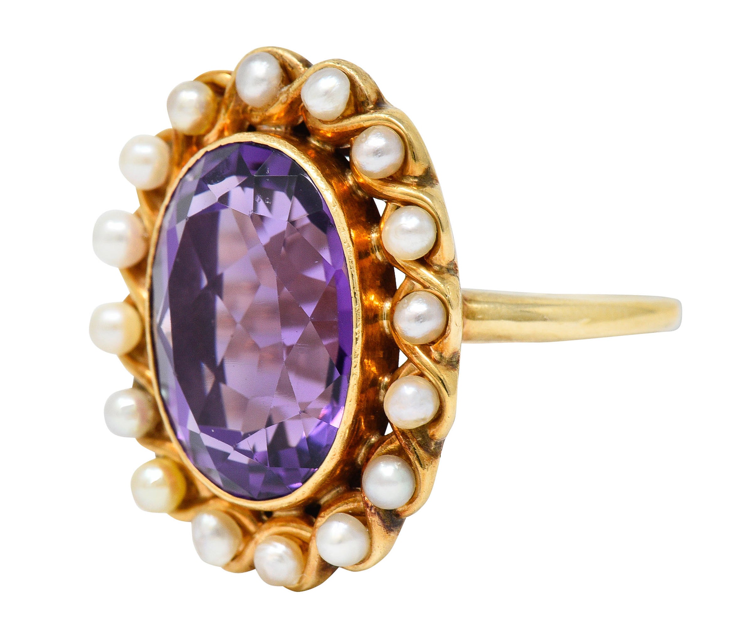 Victorian Amethyst Pearl 14 Karat Gold Cluster Ring Circa 1900Ring - Wilson's Estate Jewelry