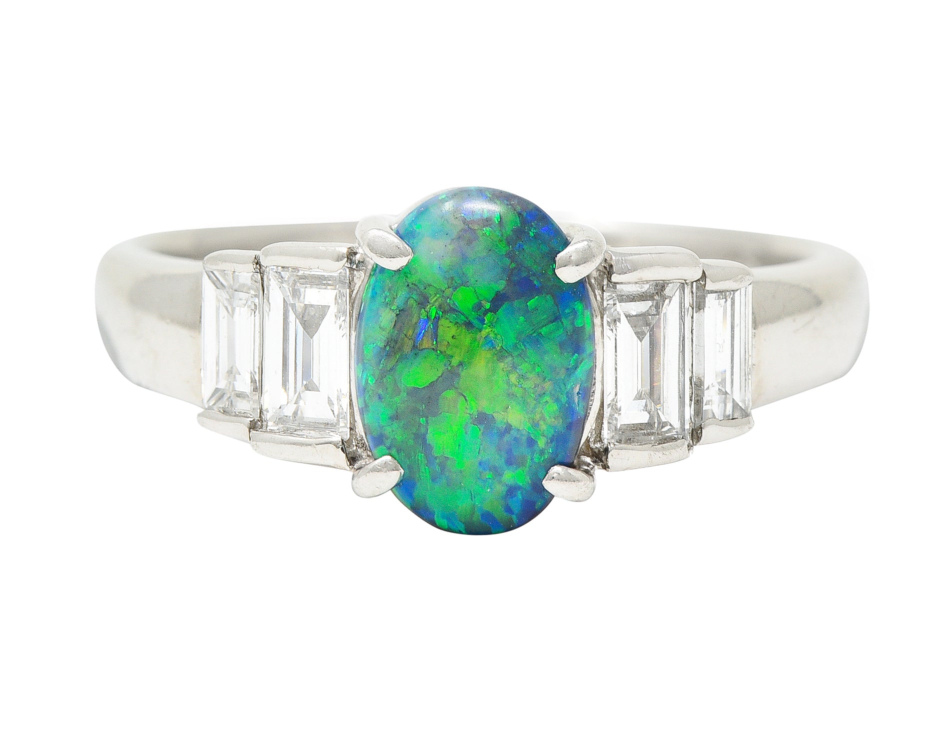 Black Opal Cabochon 0.47 CTW Diamond Platinum Gemstone RingRings - Wilson's Estate Jewelry