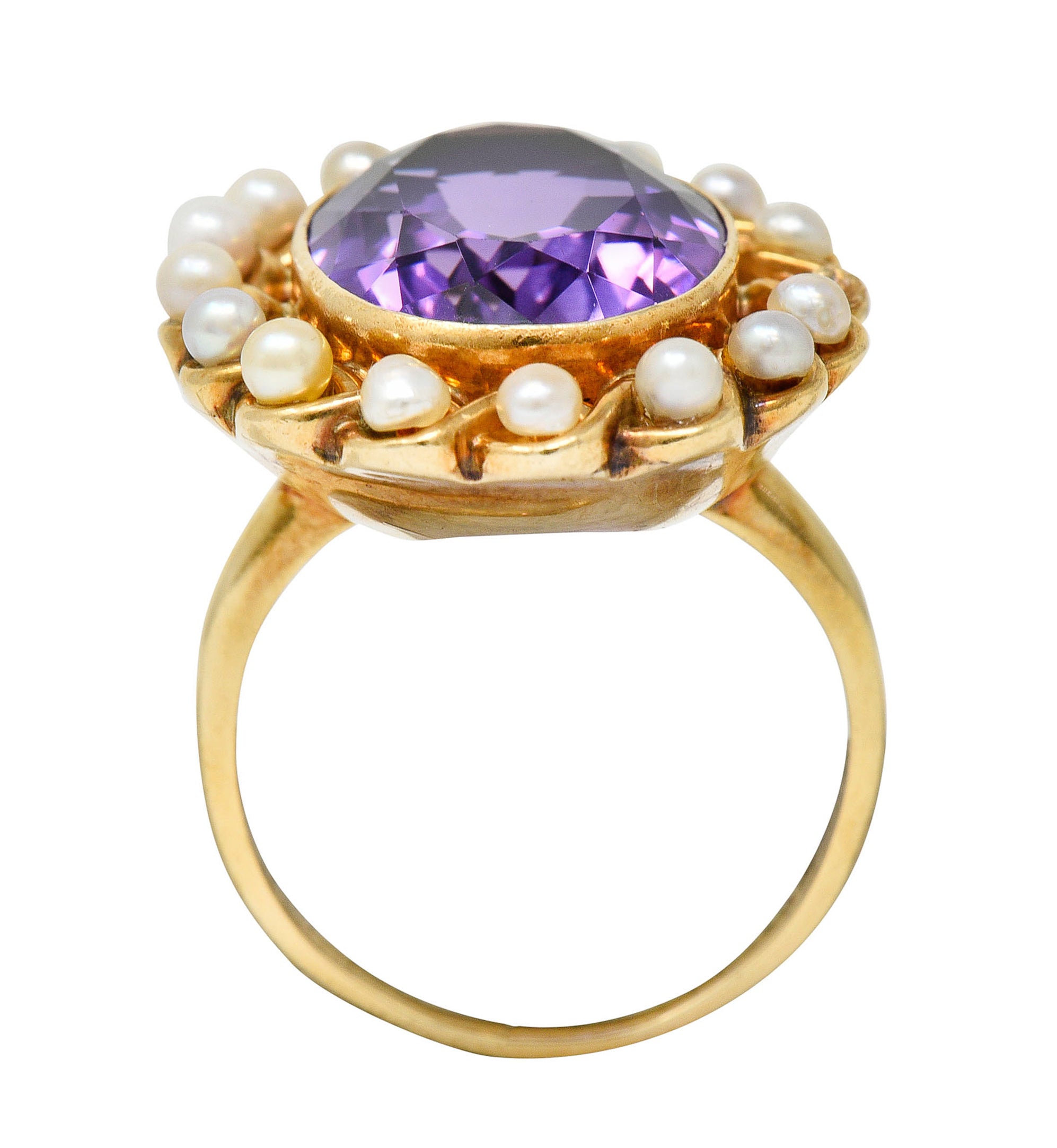 Victorian Amethyst Pearl 14 Karat Gold Cluster Ring Circa 1900Ring - Wilson's Estate Jewelry