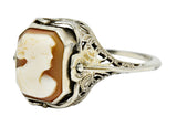 1929 Art Deco Onyx Shell Cameo 14 Karat White Gold Date Flip Ring - Wilson's Estate Jewelry