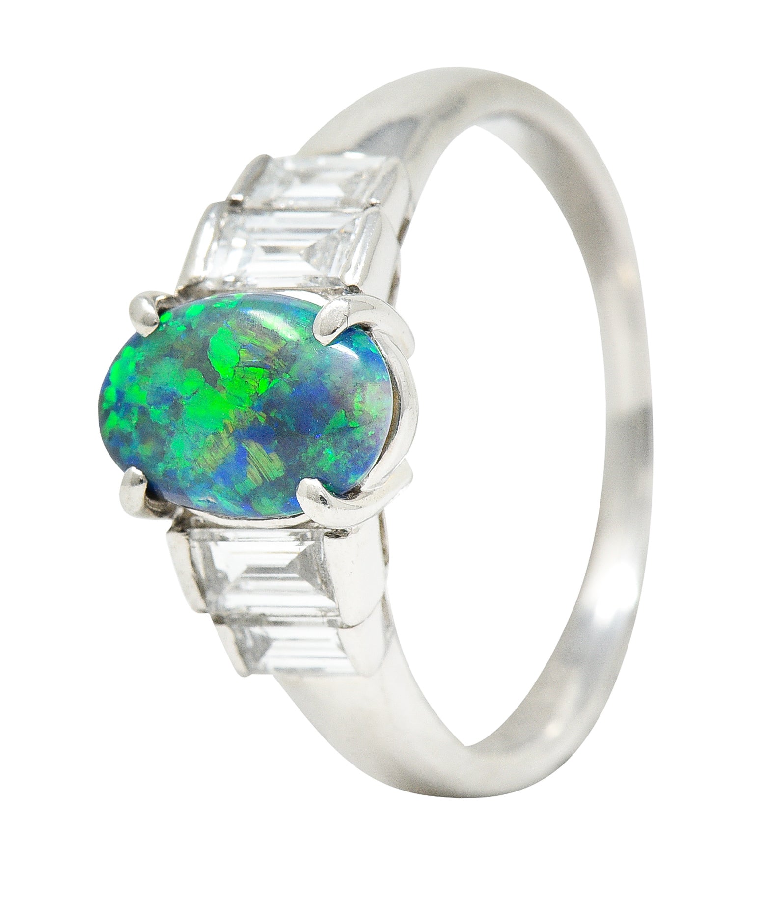 Black Opal Cabochon 0.47 CTW Diamond Platinum Gemstone RingRings - Wilson's Estate Jewelry