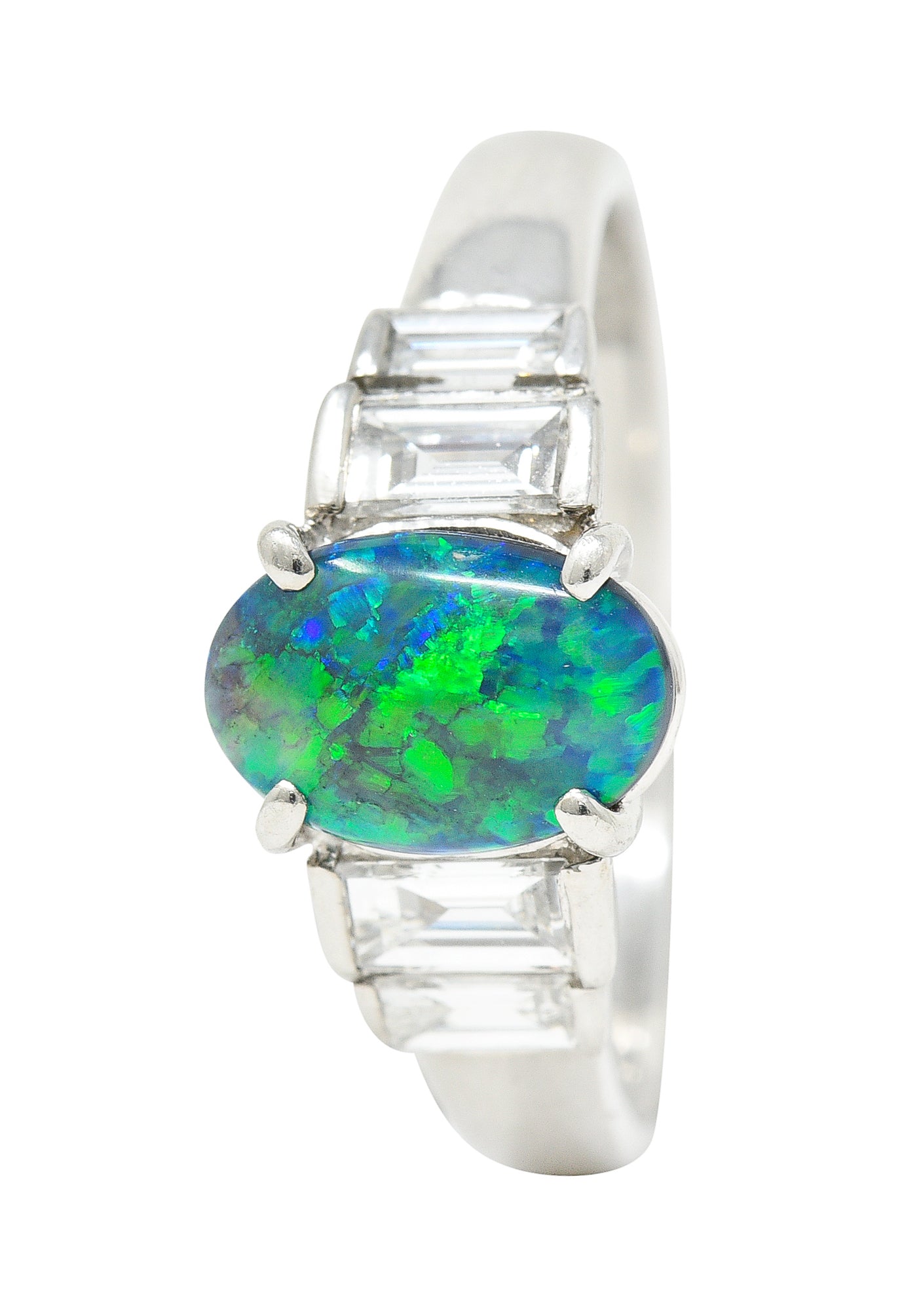 Black Opal Cabochon 0.47 CTW Diamond Platinum Gemstone RingRings - Wilson's Estate Jewelry