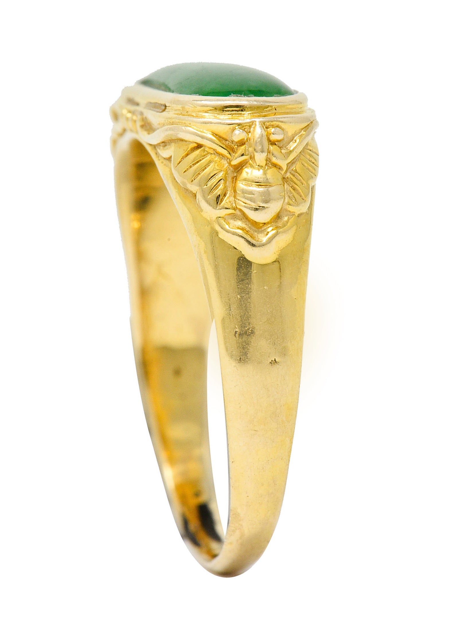 1920's Egyptian Revival Jade Cabochon 14 Karat Gold Scarab Band RingRing - Wilson's Estate Jewelry