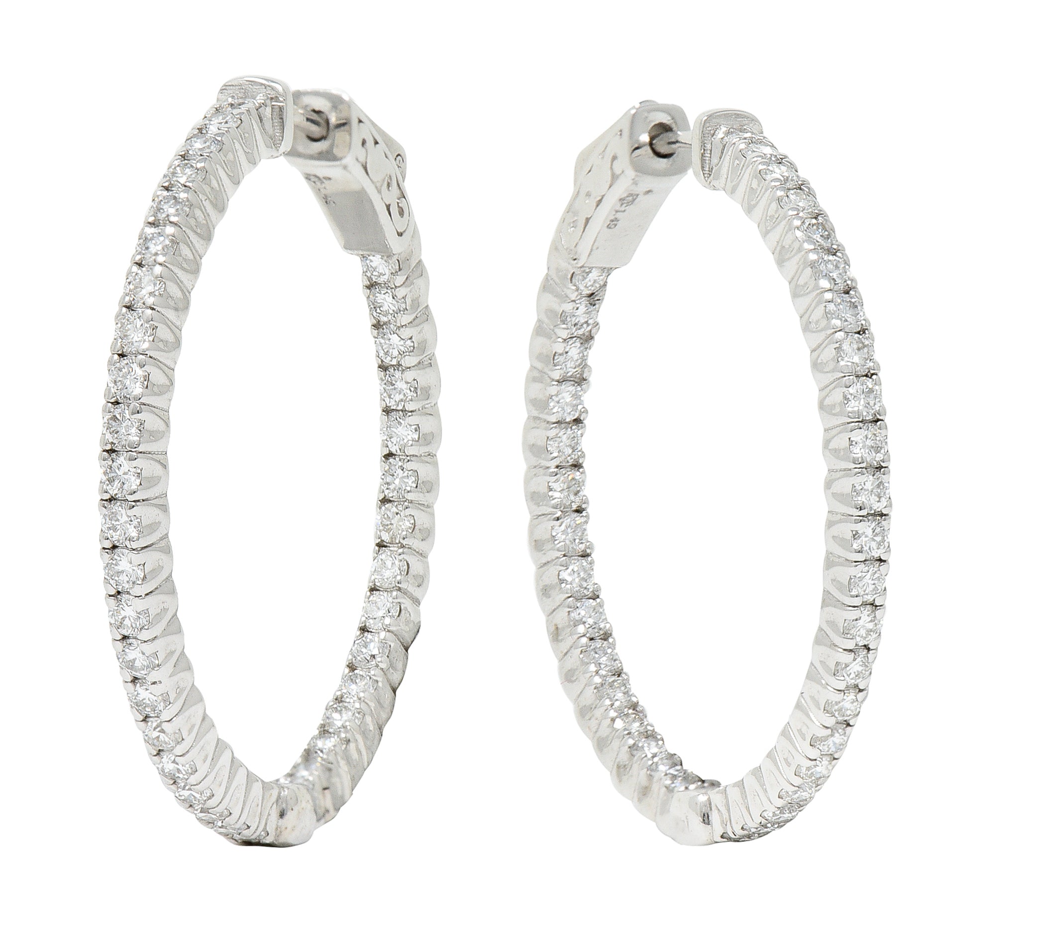 1.50 CTW Diamond 14 Karat White Gold Inside Out 30 MM Hoop EarringsEarrings - Wilson's Estate Jewelry