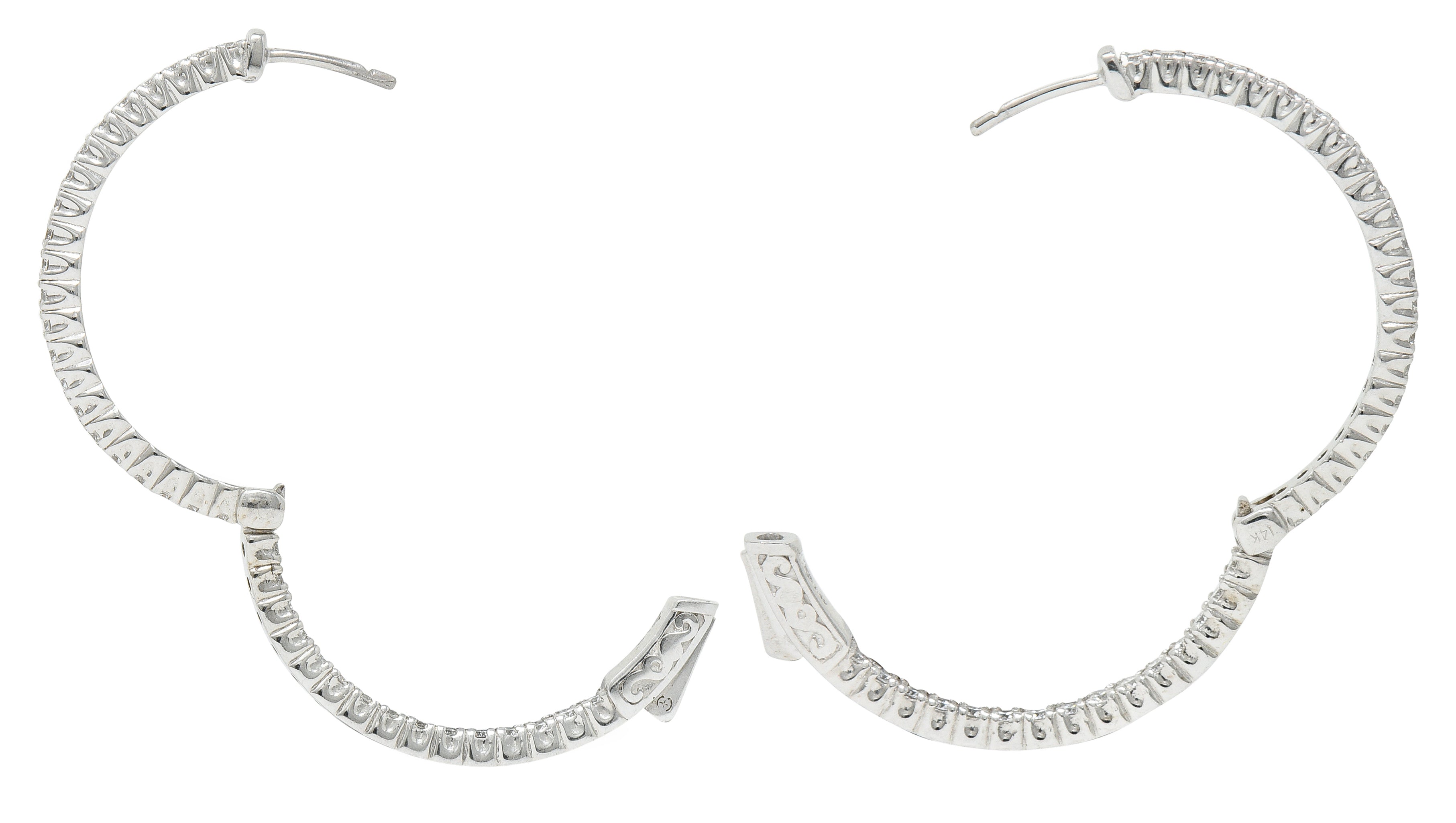 1.50 CTW Diamond 14 Karat White Gold Inside Out 30 MM Hoop EarringsEarrings - Wilson's Estate Jewelry