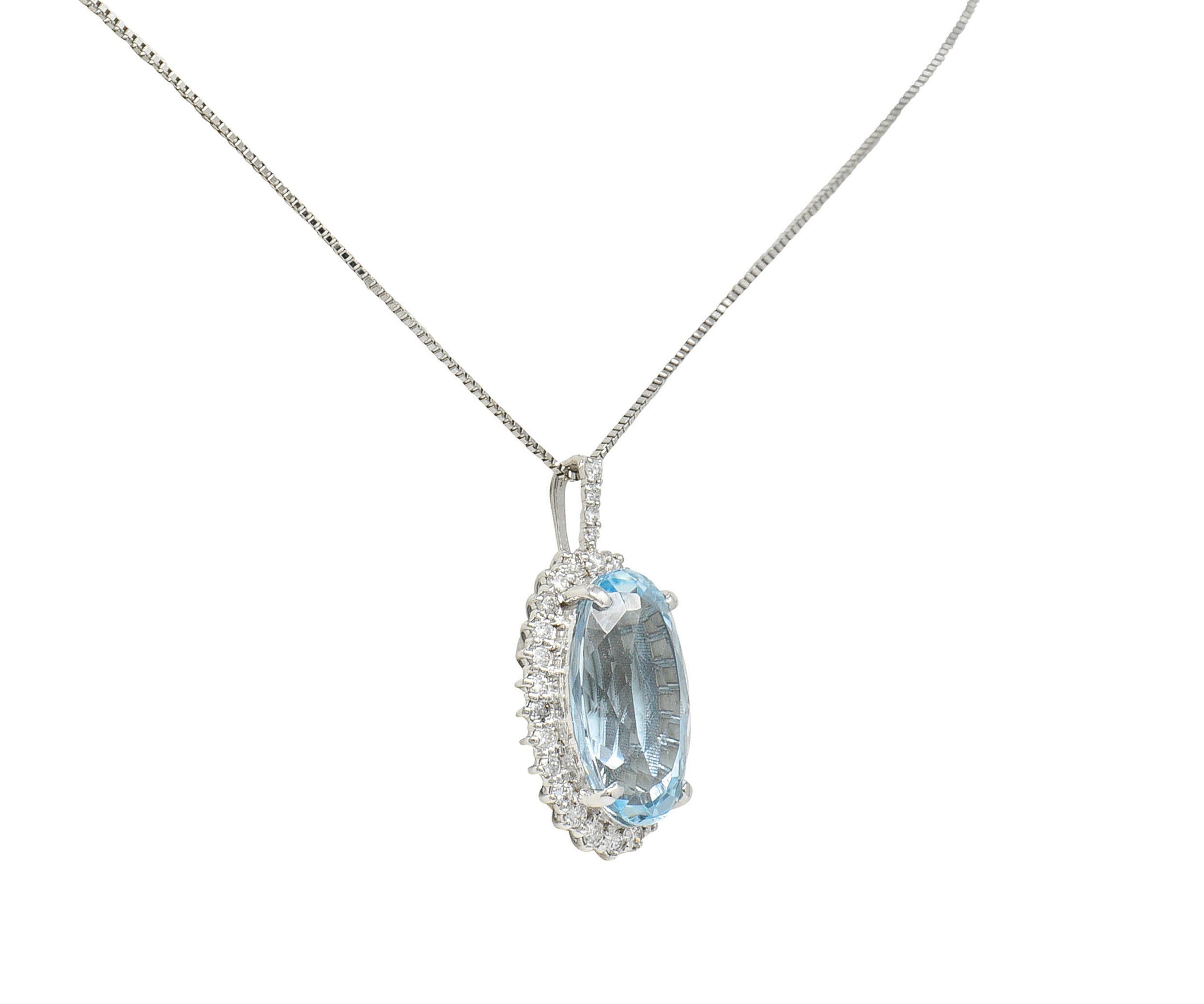 Cluster 7.19 CTW Aquamarine Diamond 14 Karat White Gold Pendant NecklaceNecklace - Wilson's Estate Jewelry