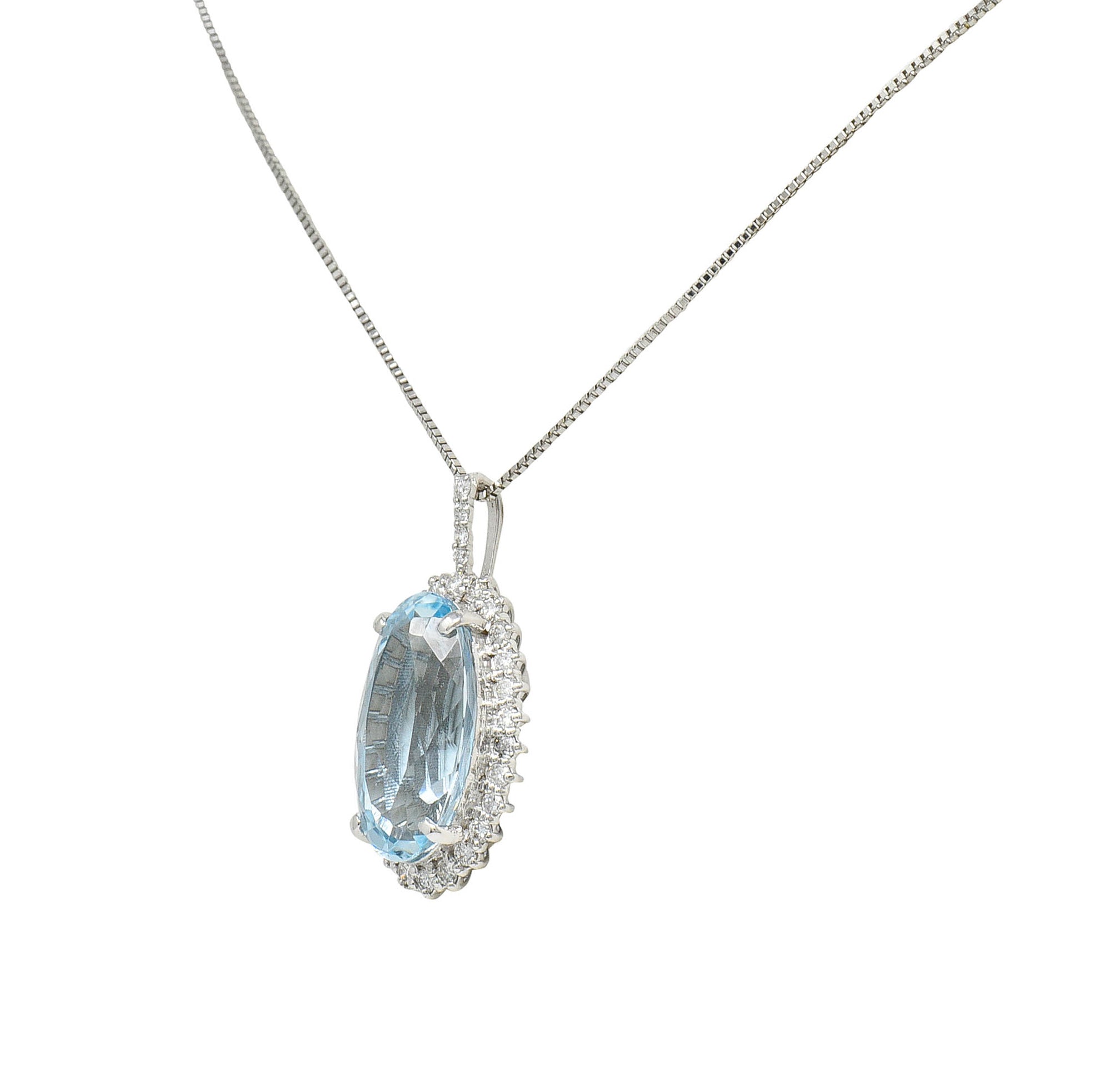 Cluster 7.19 CTW Aquamarine Diamond 14 Karat White Gold Pendant NecklaceNecklace - Wilson's Estate Jewelry