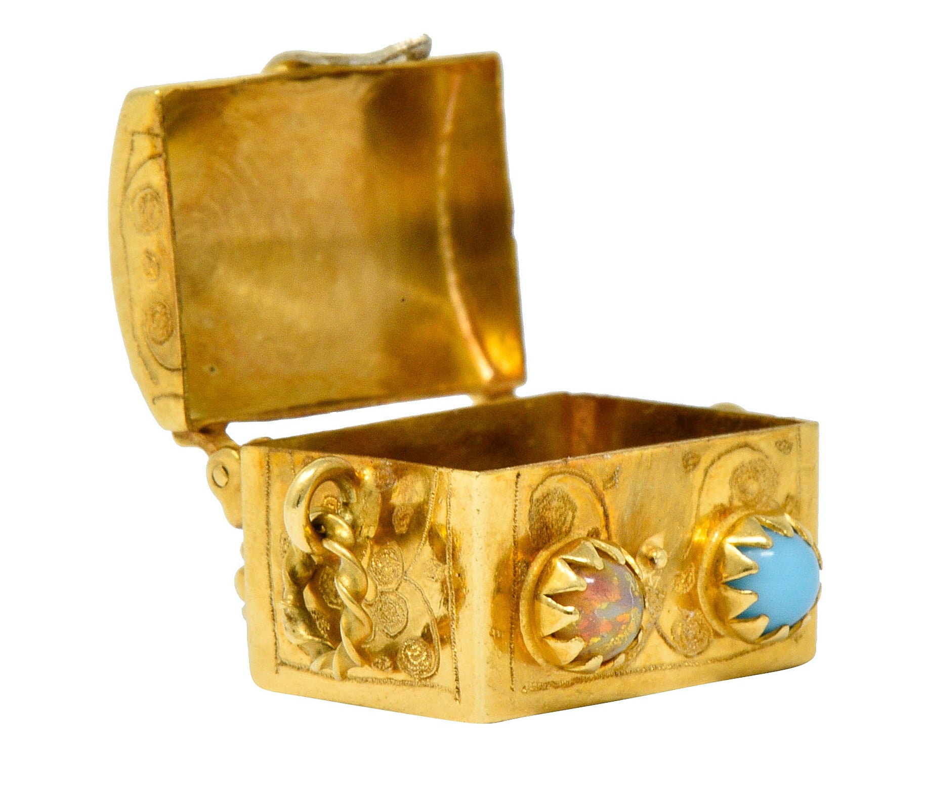 Vintage Glass 18 Karat Two-Tone Gold Treasure Chest Charmcharm - Wilson's Estate Jewelry