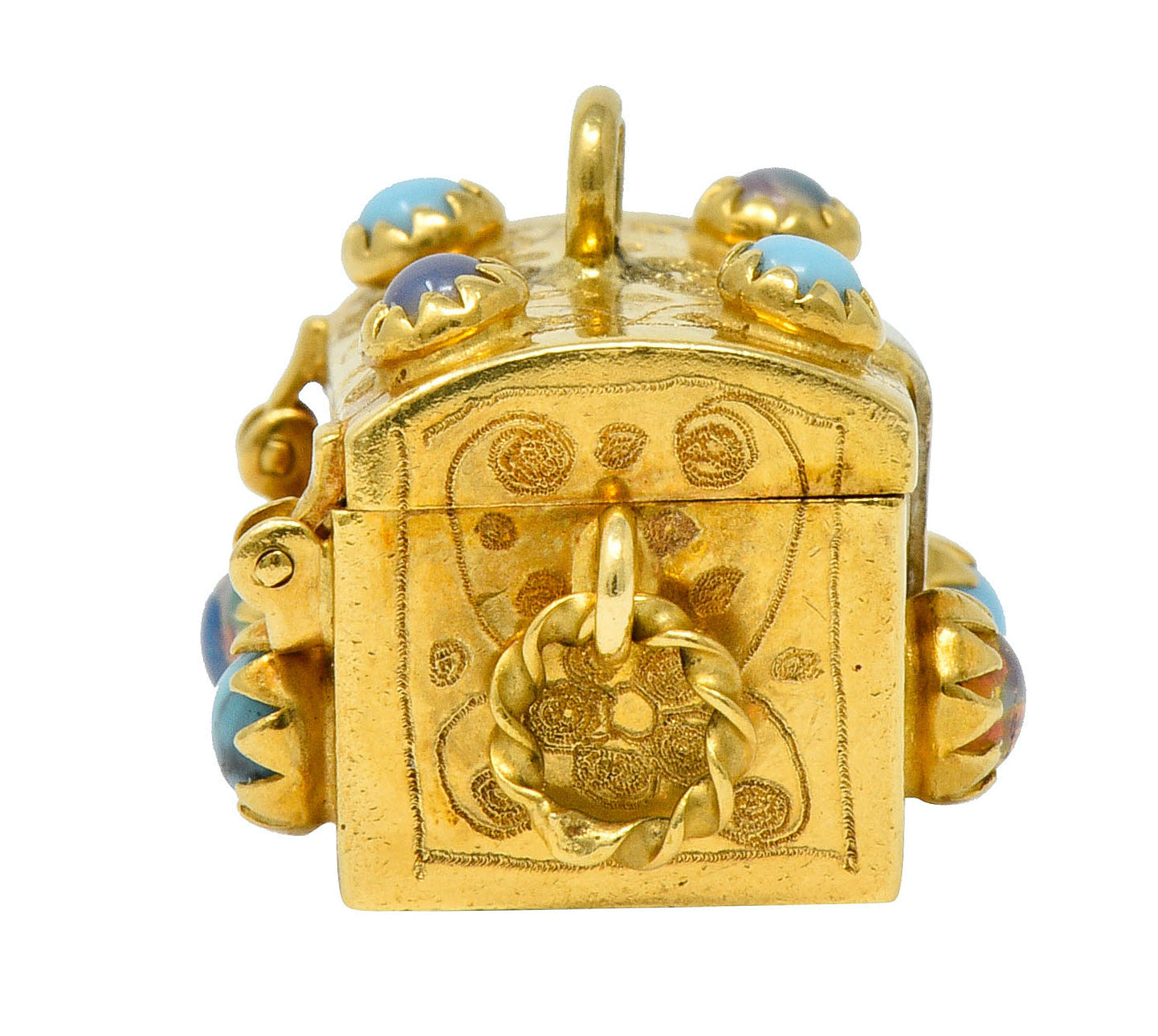 Vintage Glass 18 Karat Two-Tone Gold Treasure Chest Charmcharm - Wilson's Estate Jewelry