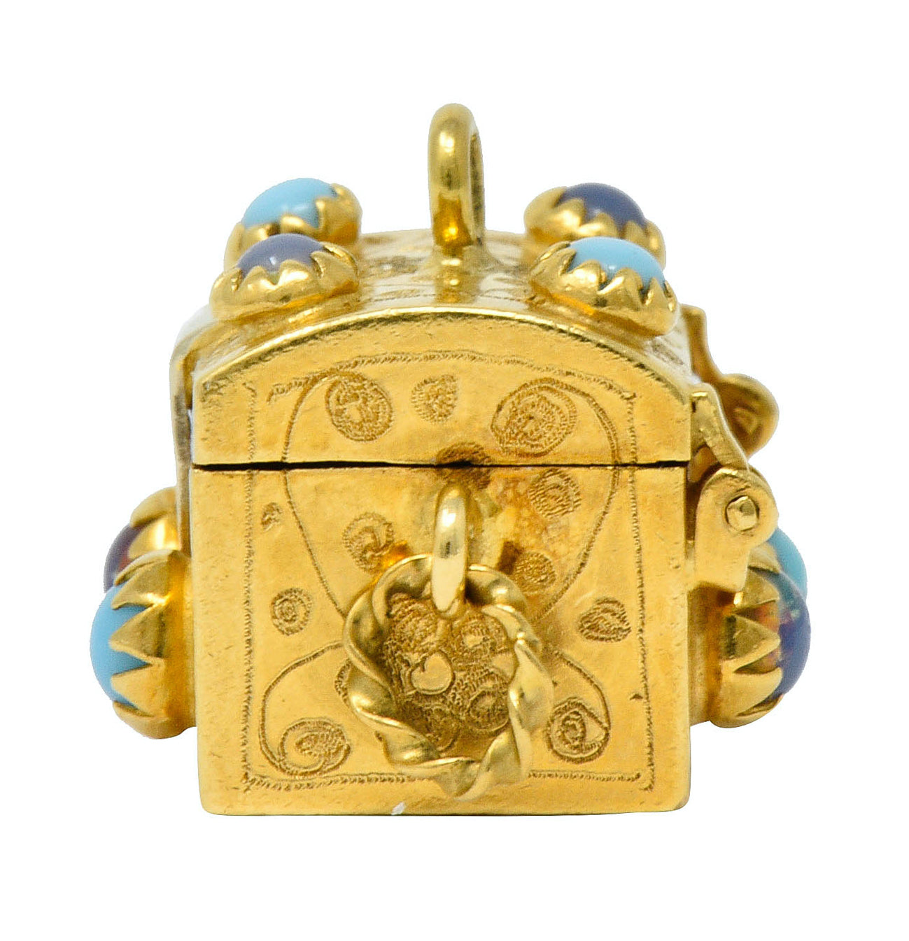 Vintage Glass 18 Karat Two-Tone Gold Treasure Chest Charmcharm - Wilson's Estate Jewelry