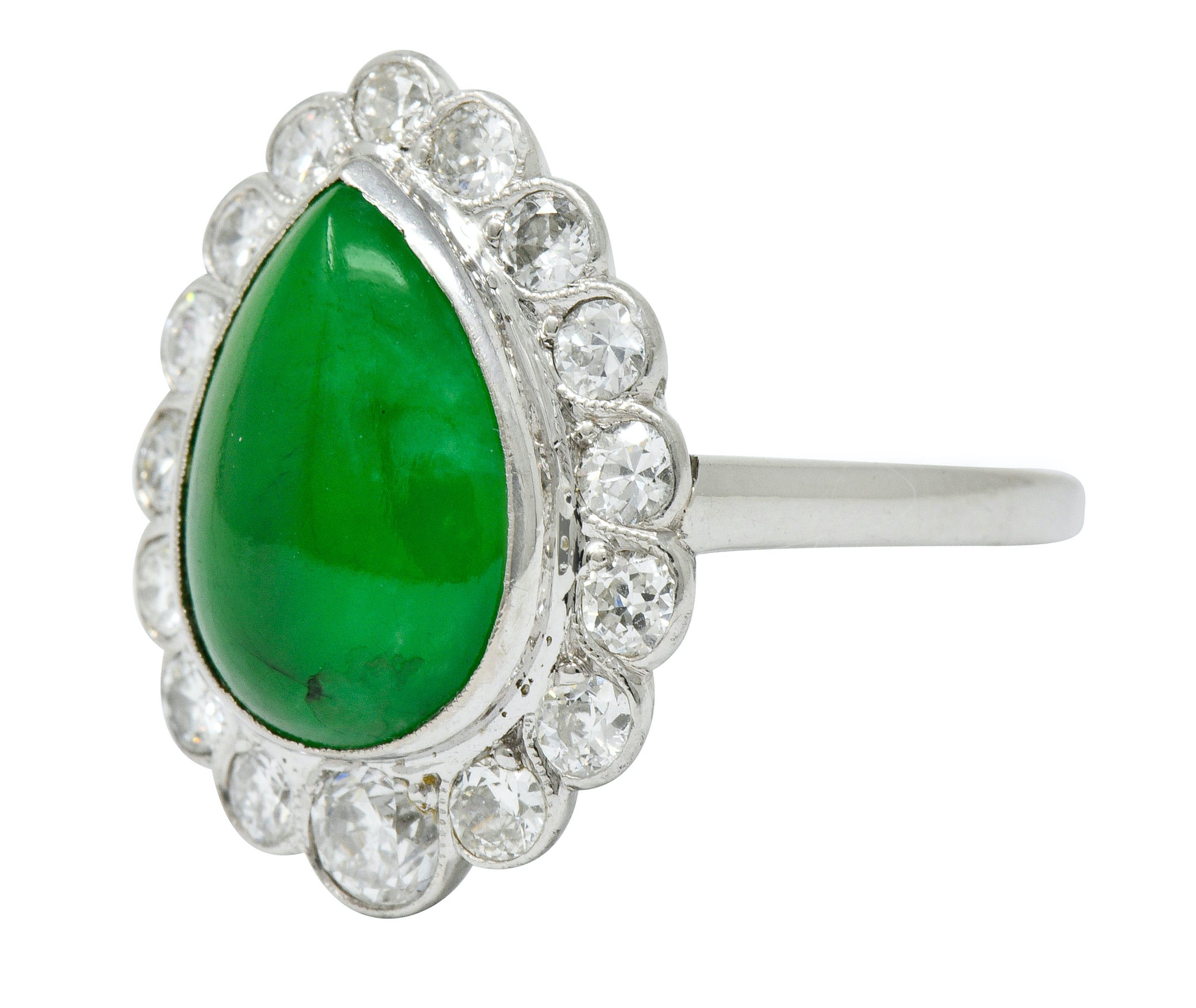 Deco Jadeite Jade Diamond Platinum Pear Cluster Ring GIA - Wilson's Estate Jewelry