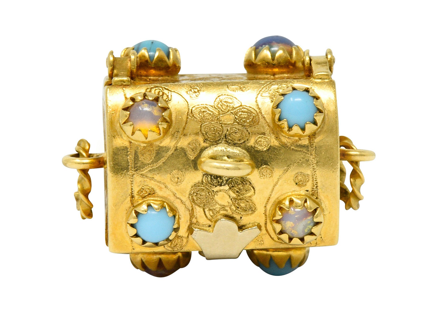 Vintage Glass 18 Karat Two-Tone Gold Treasure Chest Charmcharm - Wilson's Estate Jewelry