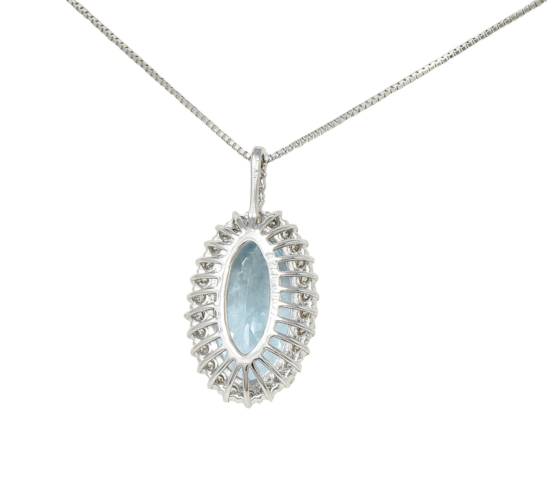 Cluster 7.19 CTW Aquamarine Diamond 14 Karat White Gold Pendant NecklaceNecklace - Wilson's Estate Jewelry