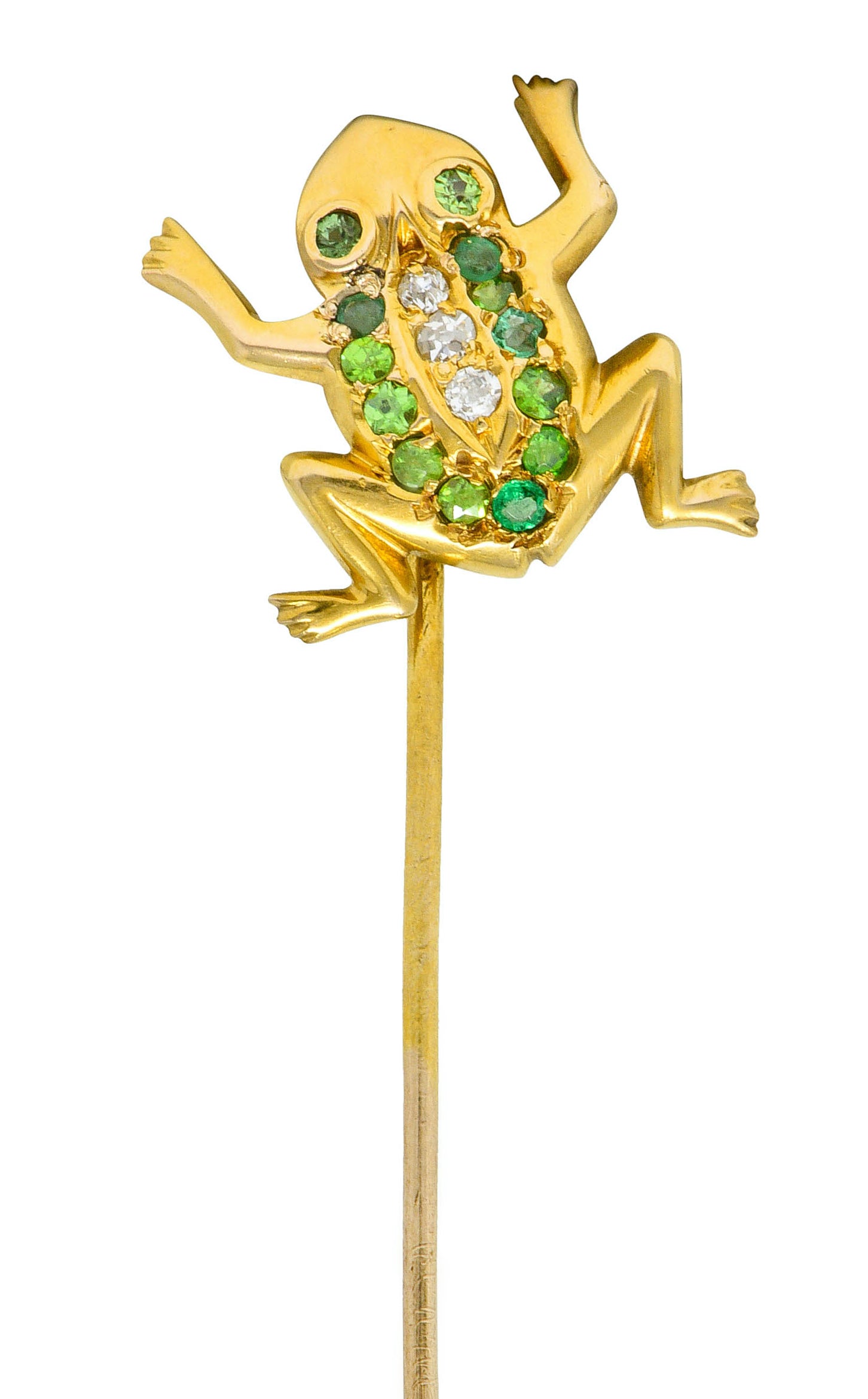 Art Nouveau Diamond Demantoid Garnet 14 Karat Gold Frog StickpinStick Pin - Wilson's Estate Jewelry