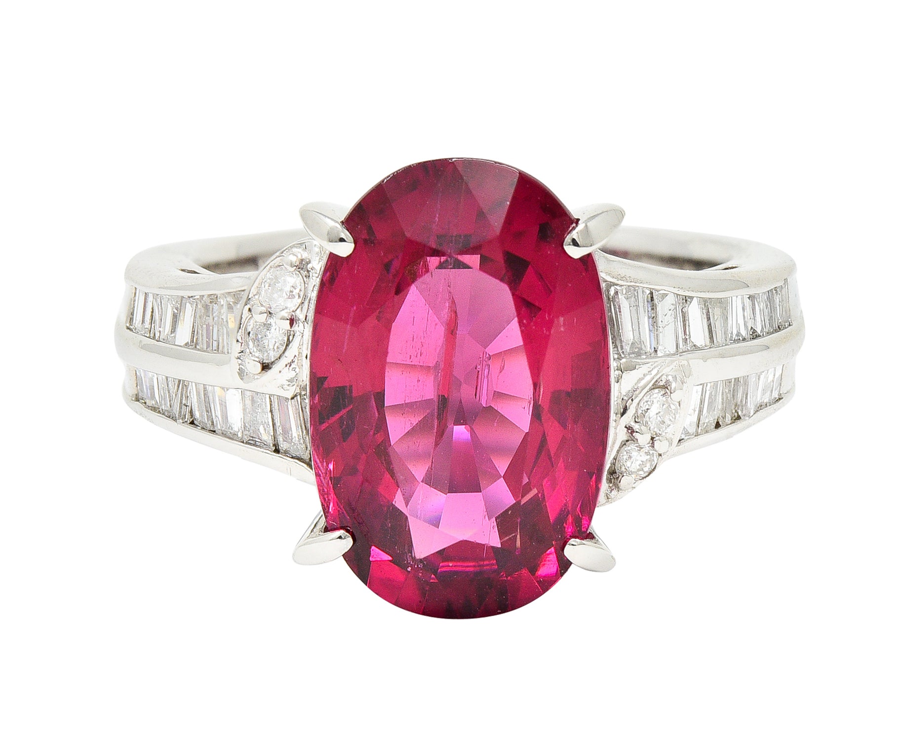 Contemporary 7.54 CTW Rubellite Tourmaline Diamond Platinum Cocktail RingRings - Wilson's Estate Jewelry