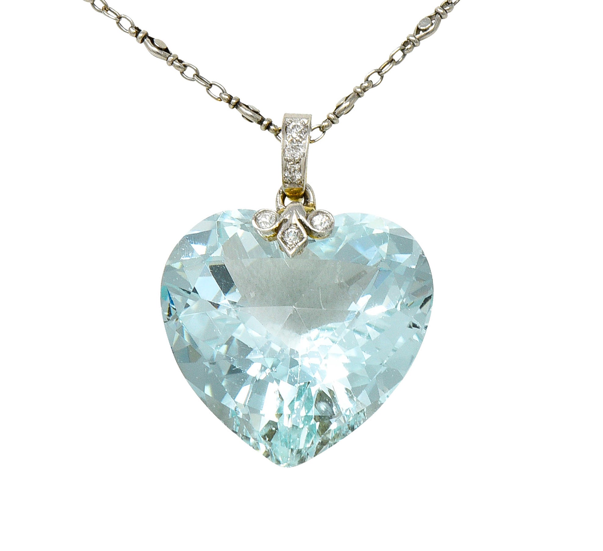 Bailey Banks & Biddle Edwardian 25 Carat Aquamarine Diamond Platinum Heart Pendant NecklaceNecklace - Wilson's Estate Jewelry