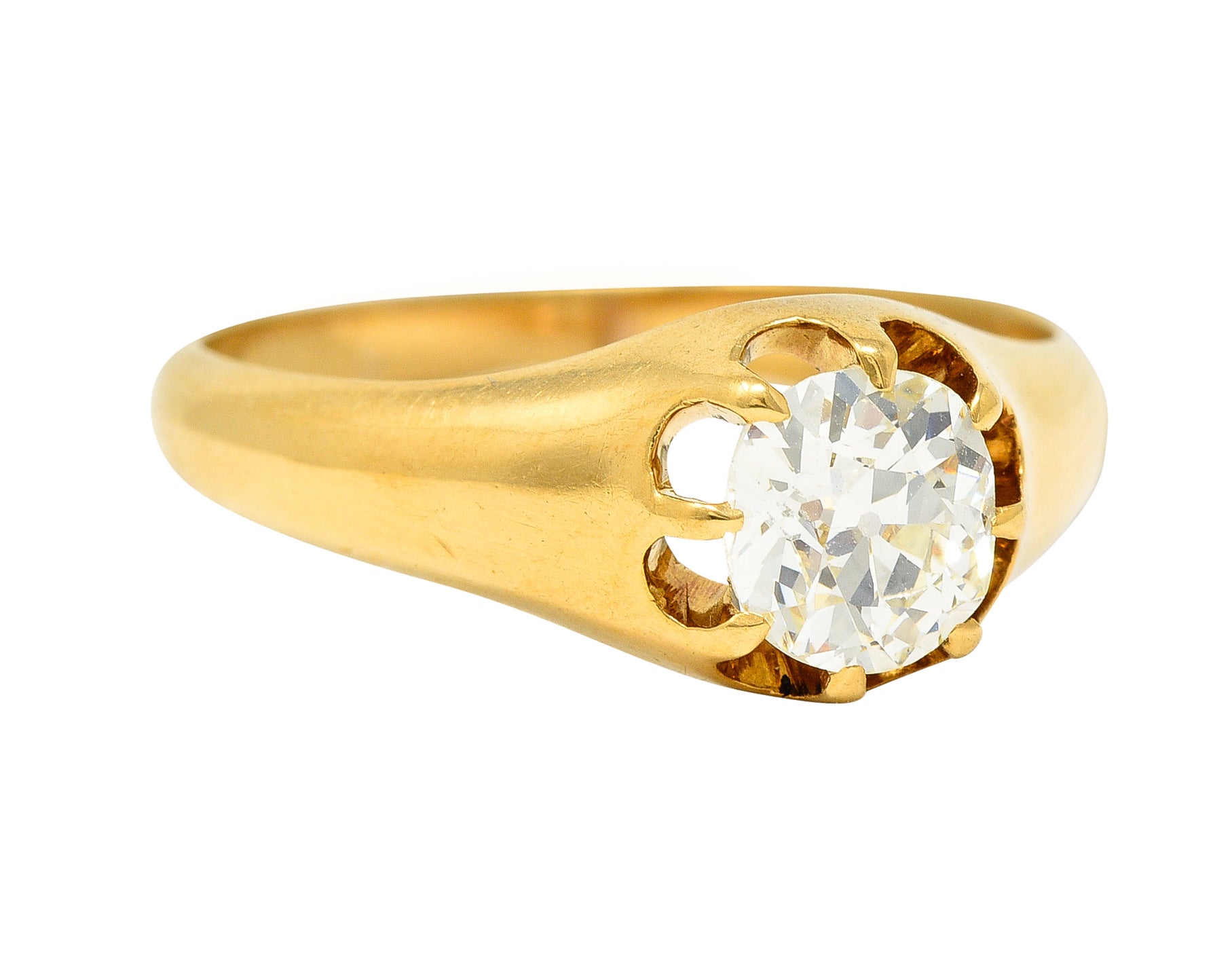 Victorian 0.78 CTW Old Mine Cut Diamond 18 Karat Yellow Gold Belcher Solitaire Engagement RingRings - Wilson's Estate Jewelry