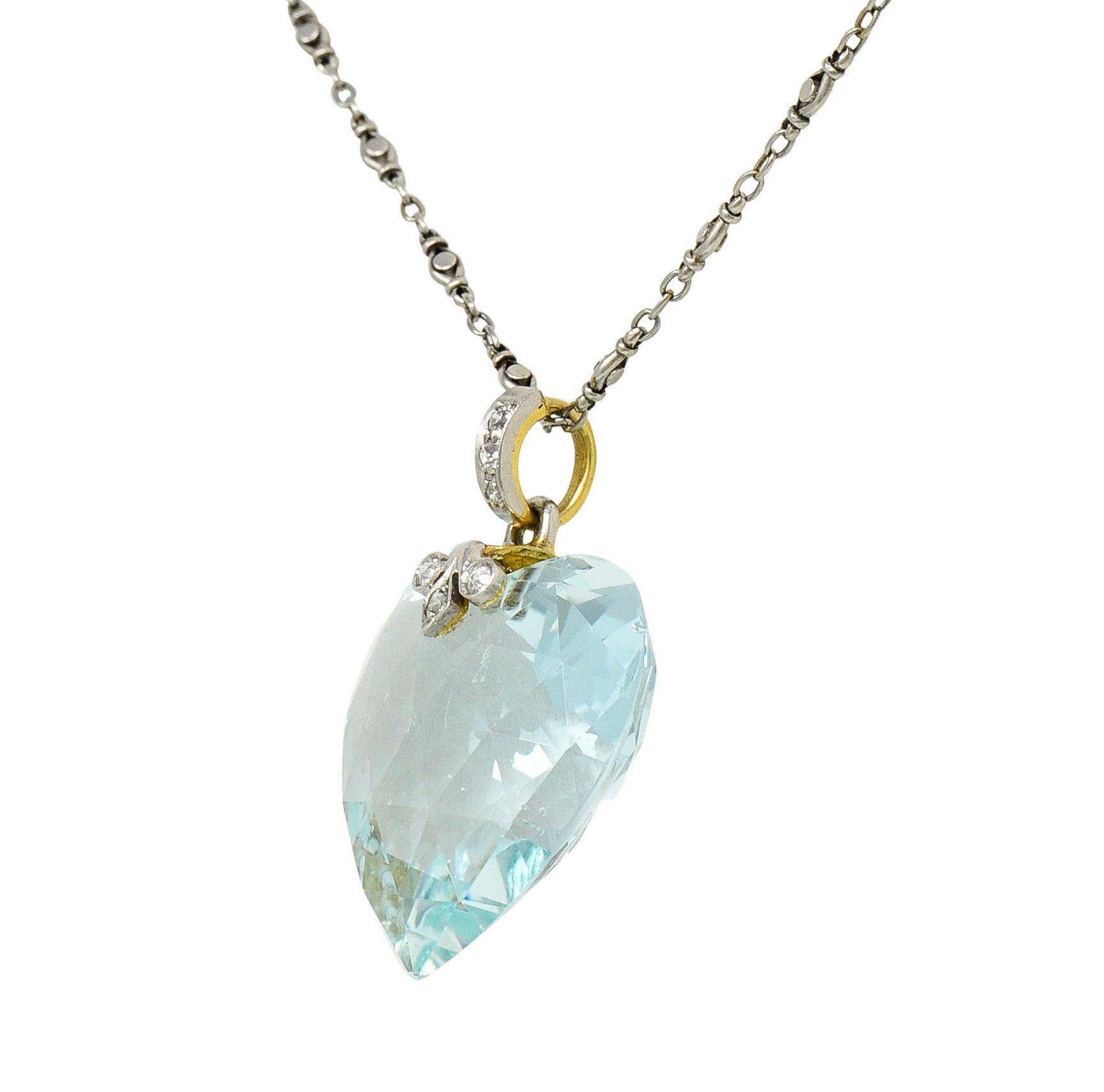 Bailey Banks & Biddle Edwardian 25 Carat Aquamarine Diamond Platinum Heart Pendant NecklaceNecklace - Wilson's Estate Jewelry