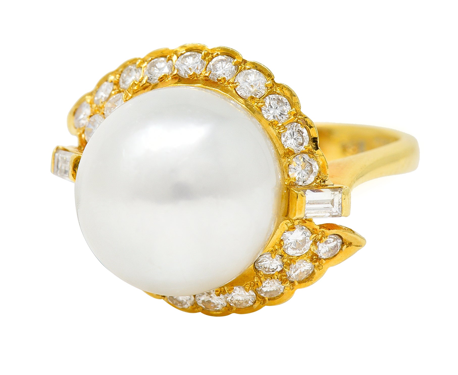 Vintage South Sea Pearl Diamond 18 Karat Yellow Gold Cluster Ring Wilson's Estate Jewelry