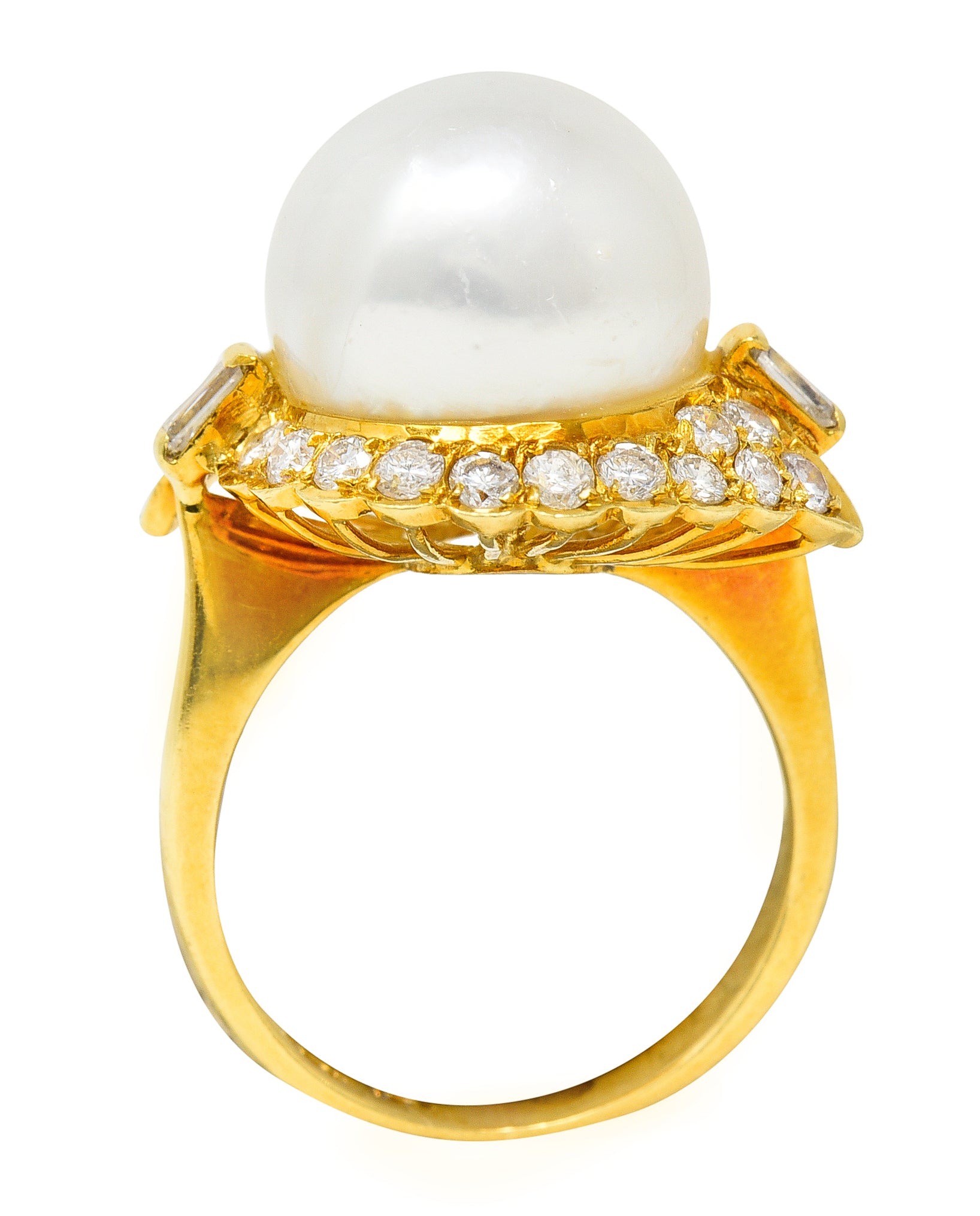 Vintage South Sea Pearl Diamond 18 Karat Yellow Gold Cluster Ring Wilson's Estate Jewelry