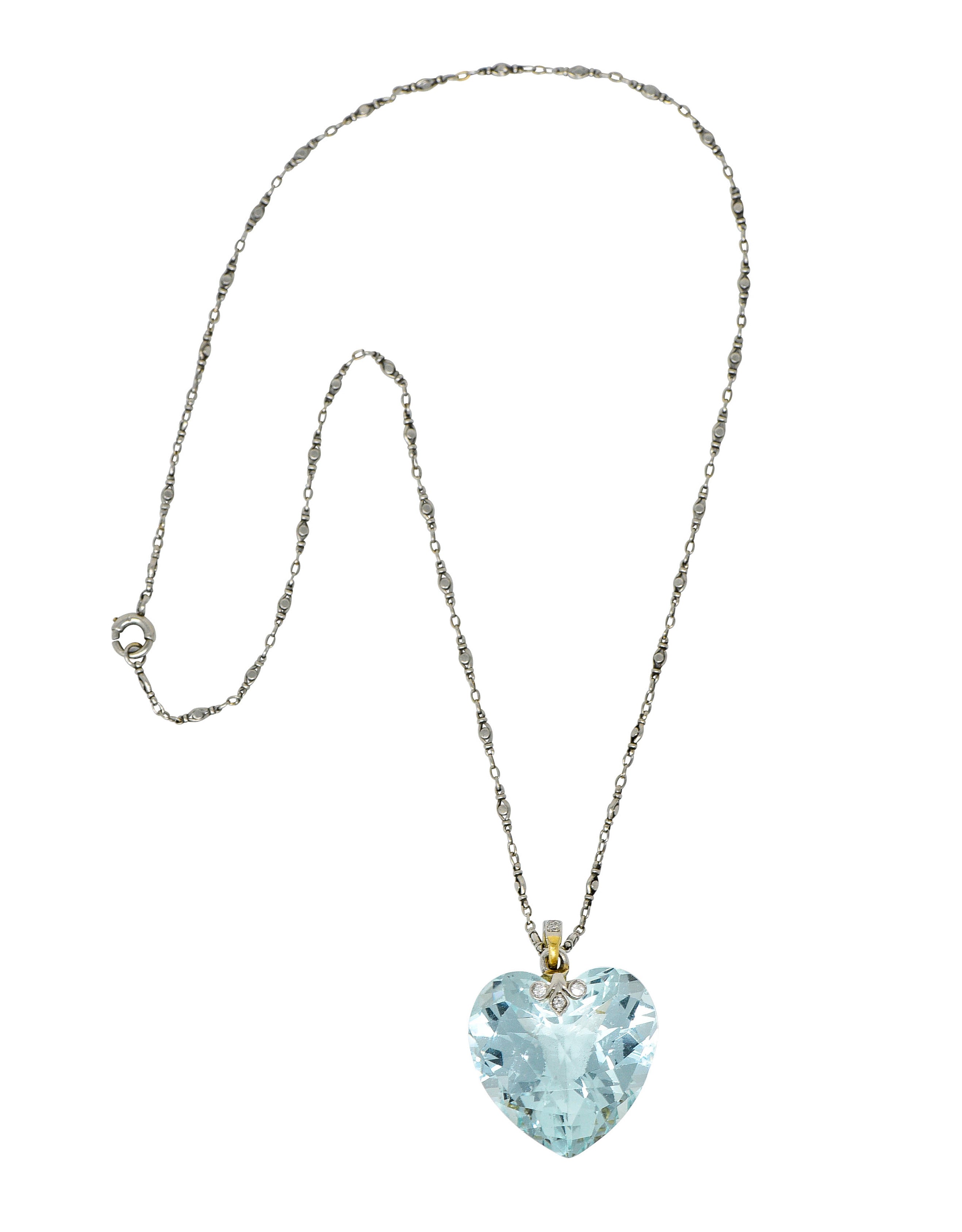 Bailey Banks & Biddle Edwardian 25 Carat Aquamarine Diamond Platinum Heart Pendant NecklaceNecklace - Wilson's Estate Jewelry