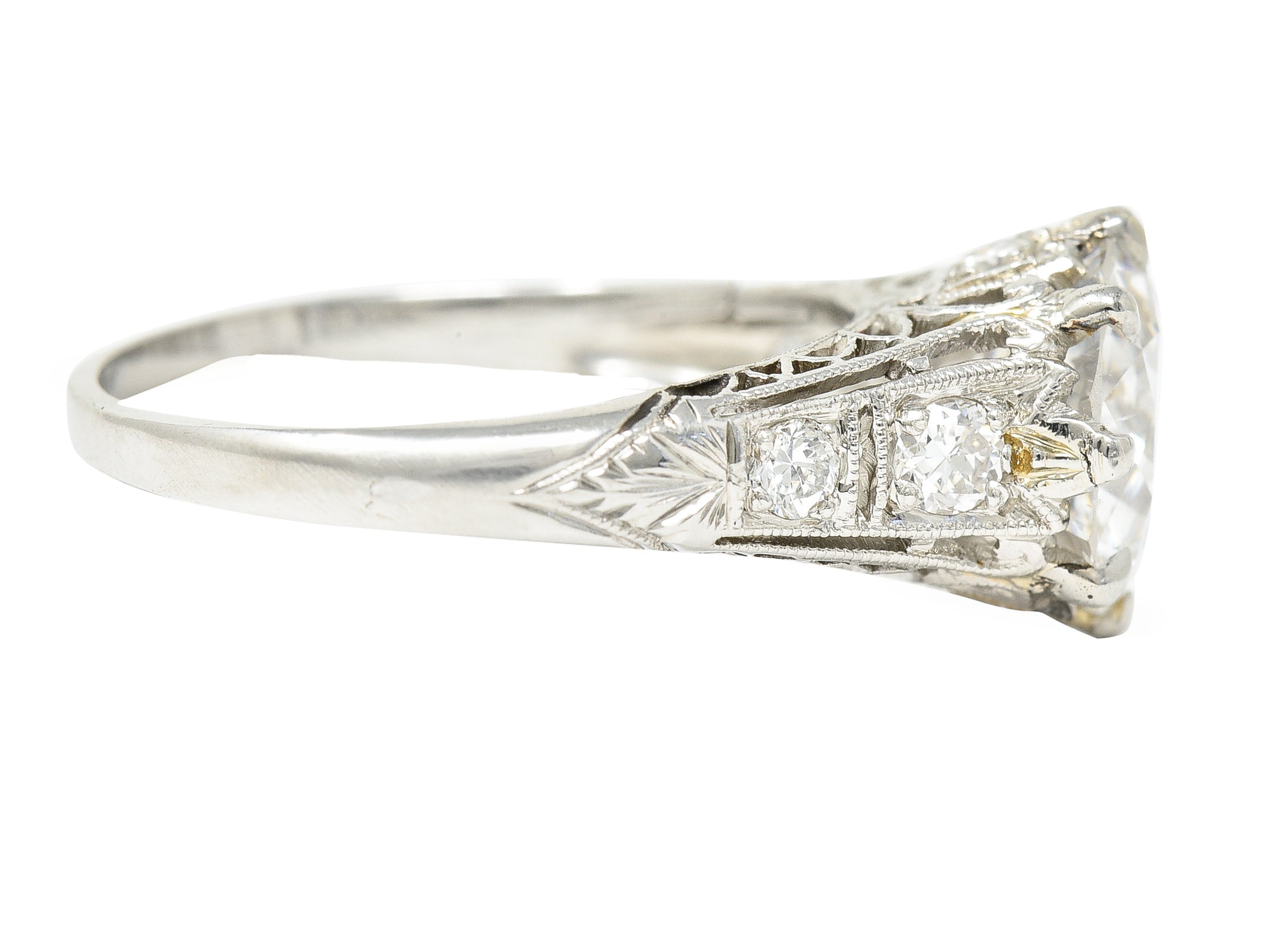 Art Deco 2.46 CTW Old European Cut Diamond Platinum Lotus Vintage Engagemqent Ring GIA Wilson's Estate Jewelry