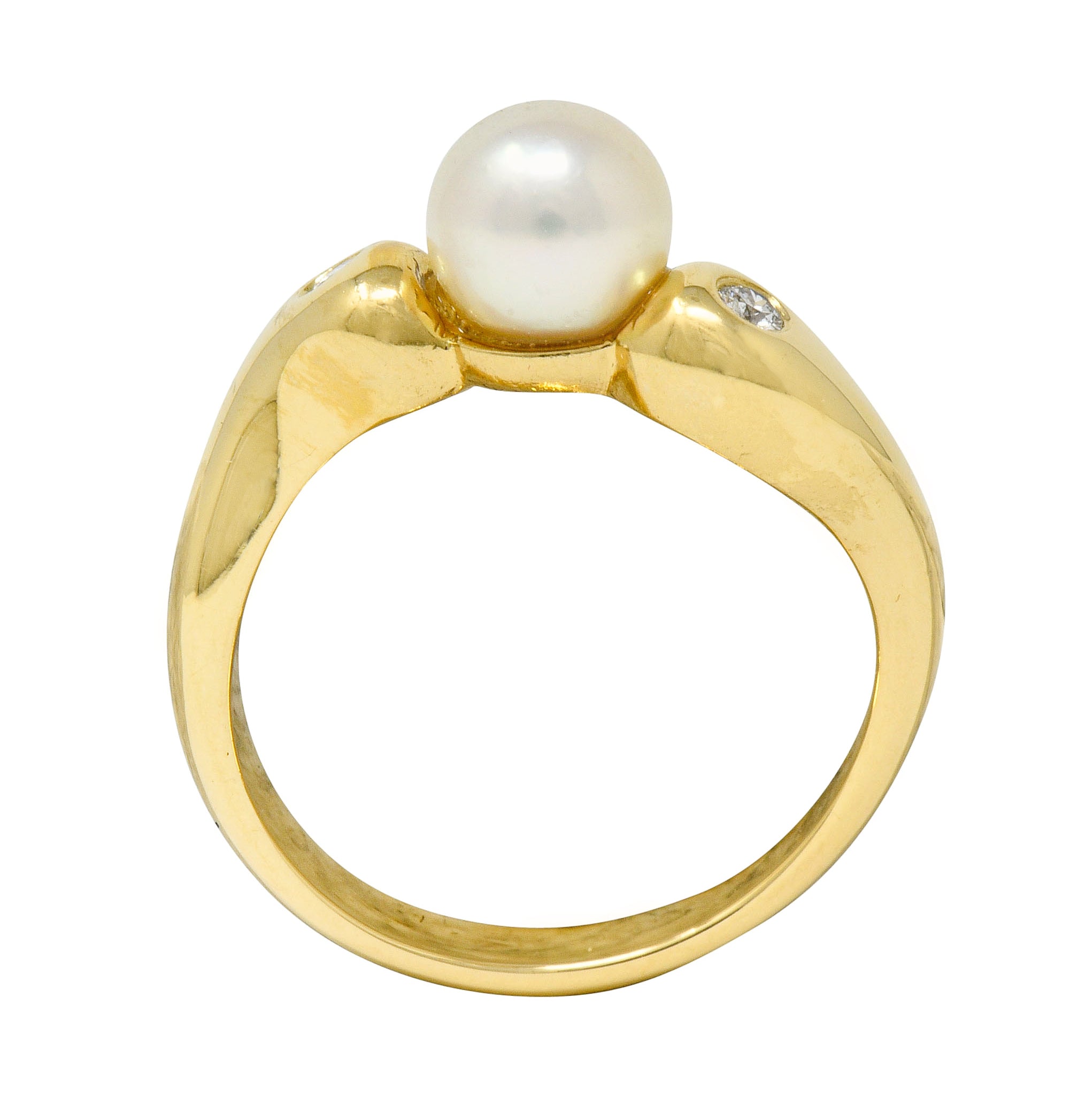 Mikimoto Diamond Cultured Pearl 18 Karat Gold Three Stone Ring - Wilson's Estate Jewelry