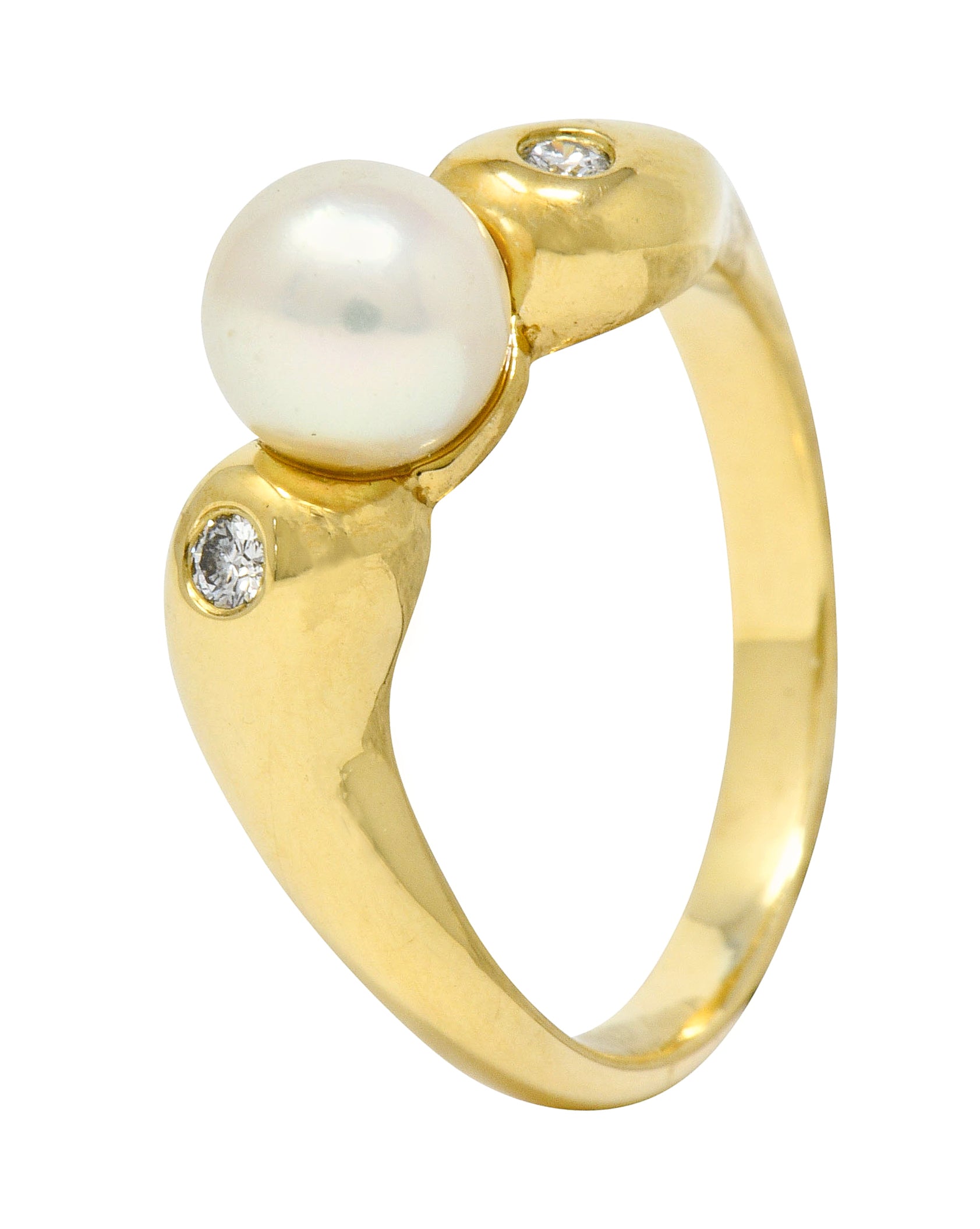 Mikimoto Diamond Cultured Pearl 18 Karat Gold Three Stone Ring - Wilson's Estate Jewelry