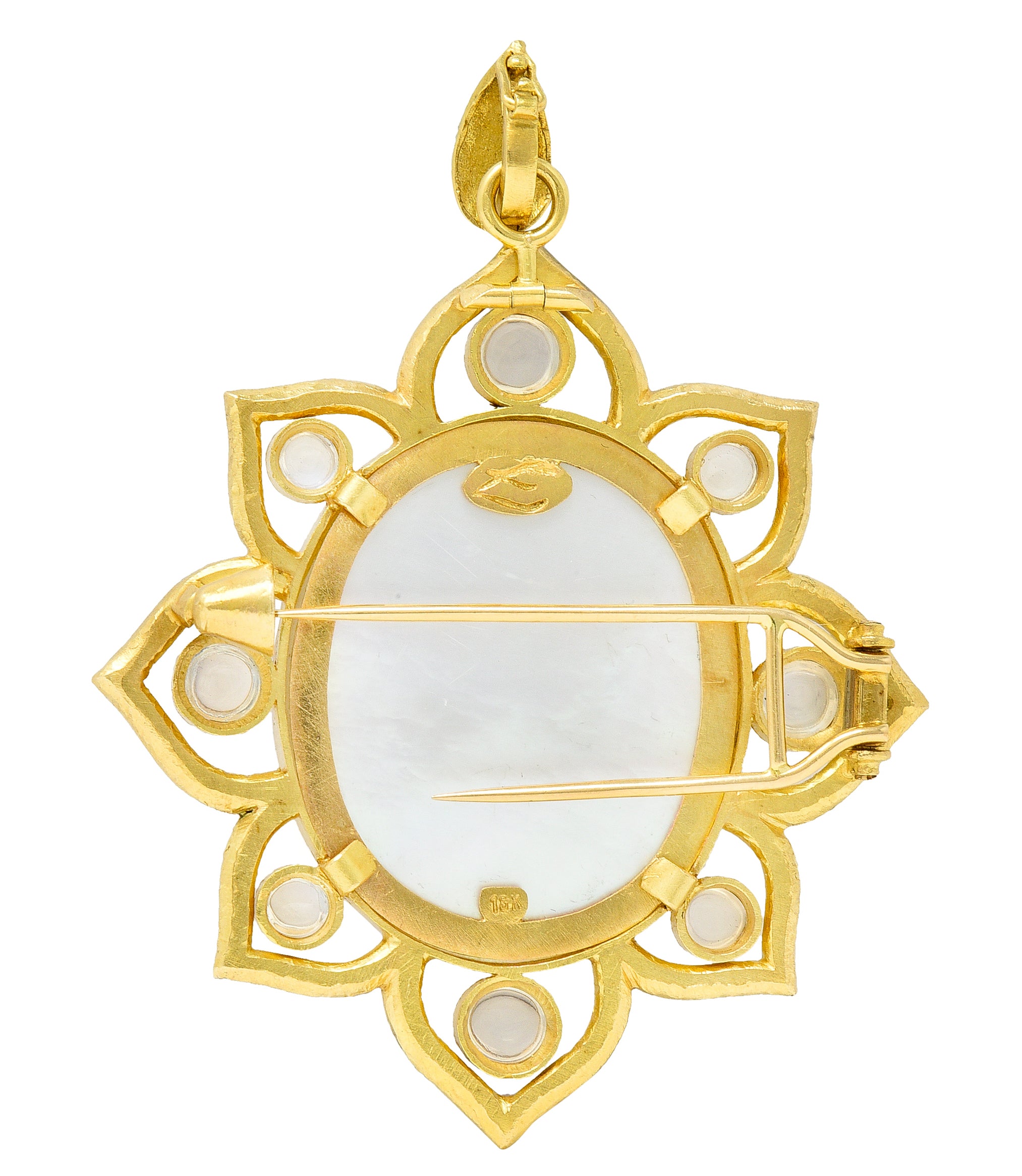 Elizabeth Locke Moonstone Venetian Glass Mother-Of-Pearl 18 Karat Gold Goddess Enhancer Pendant BroochBrooches & Lapel Pins - Wilson's Estate Jewelry