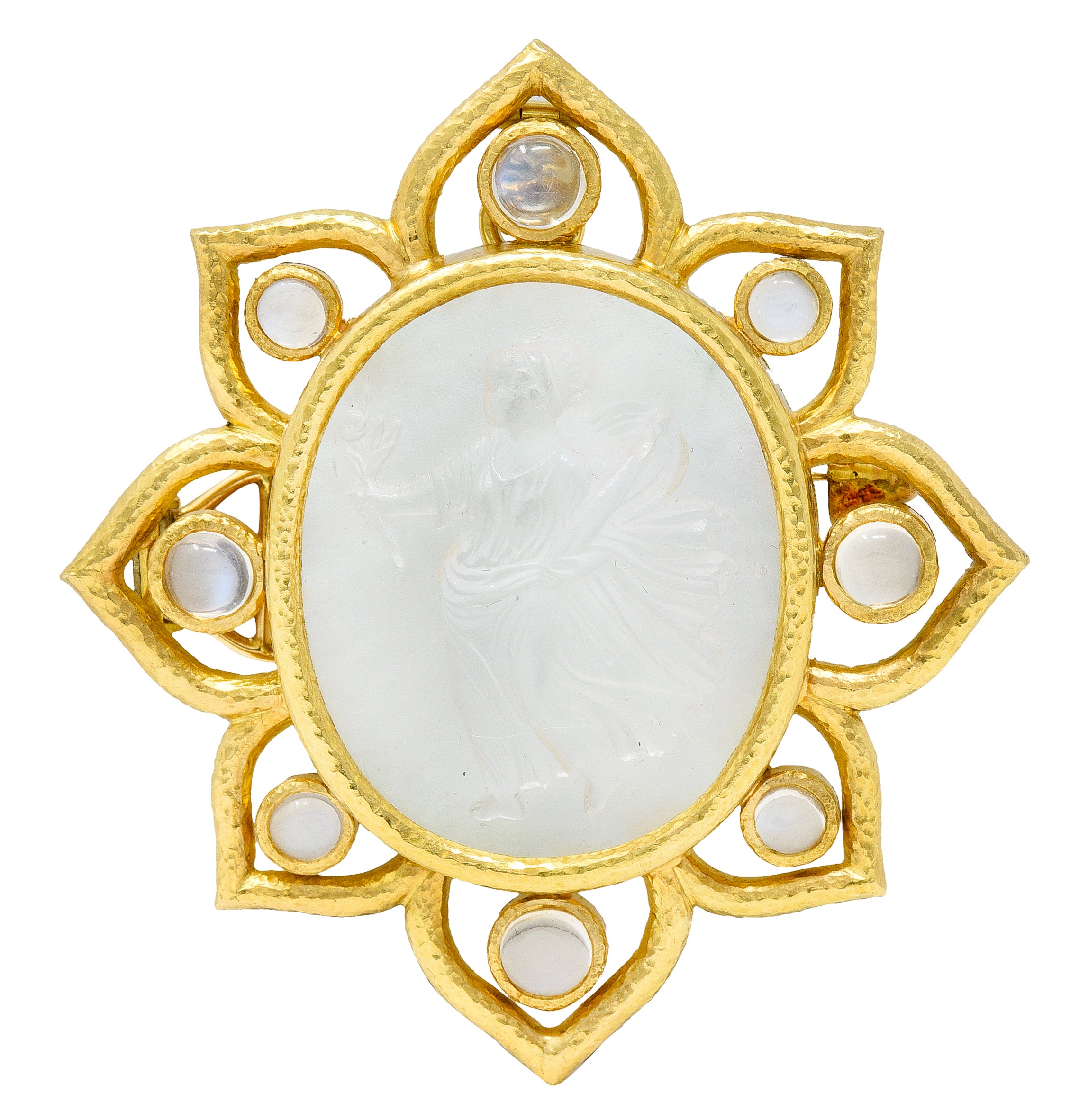 Elizabeth Locke Moonstone Venetian Glass Mother-Of-Pearl 18 Karat Gold Goddess Enhancer Pendant BroochBrooches & Lapel Pins - Wilson's Estate Jewelry