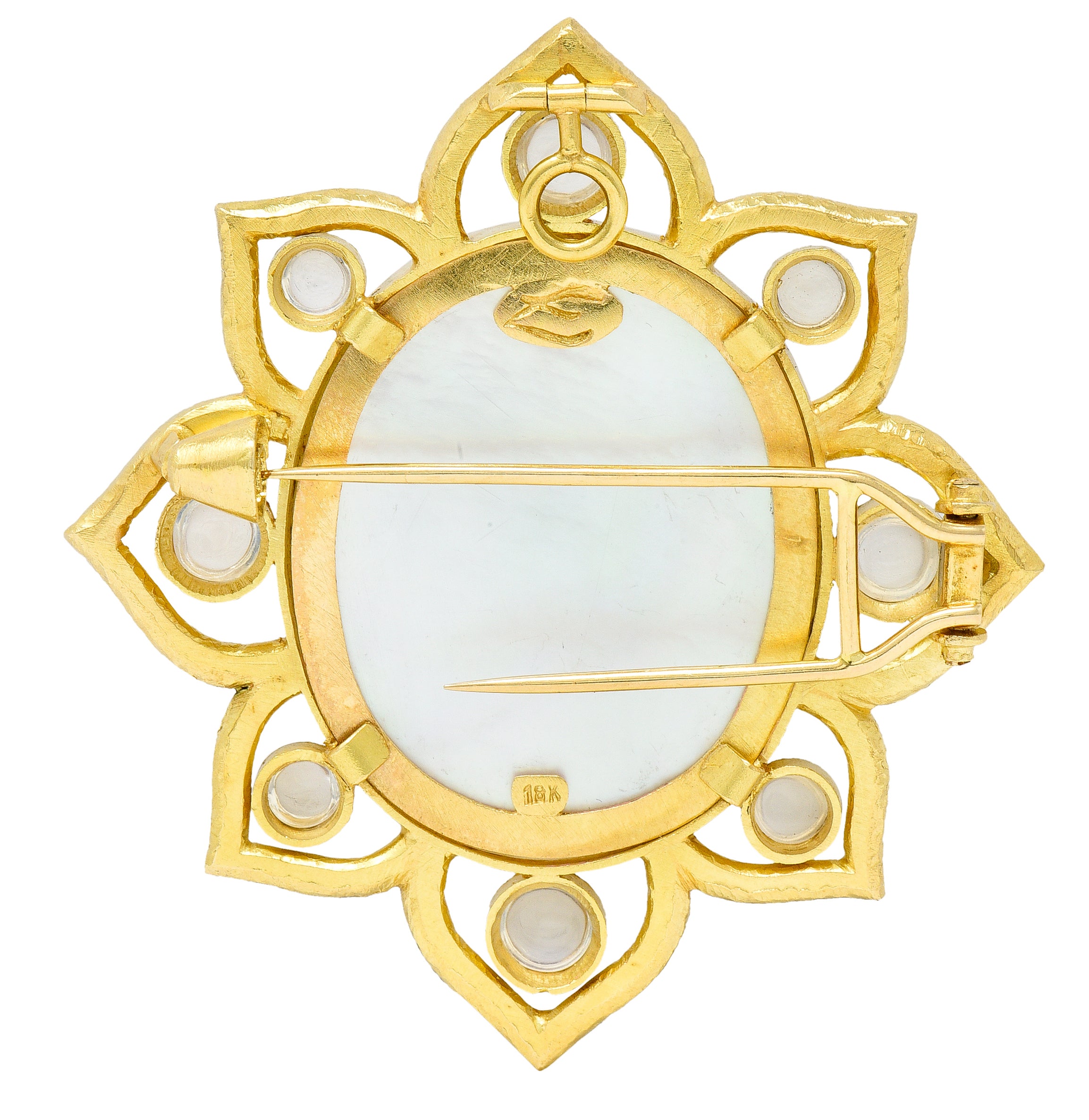 Elizabeth Locke Moonstone Venetian Glass Mother-Of-Pearl 18 Karat Gold Goddess Enhancer Pendant BroochBrooches & Lapel Pins - Wilson's Estate Jewelry