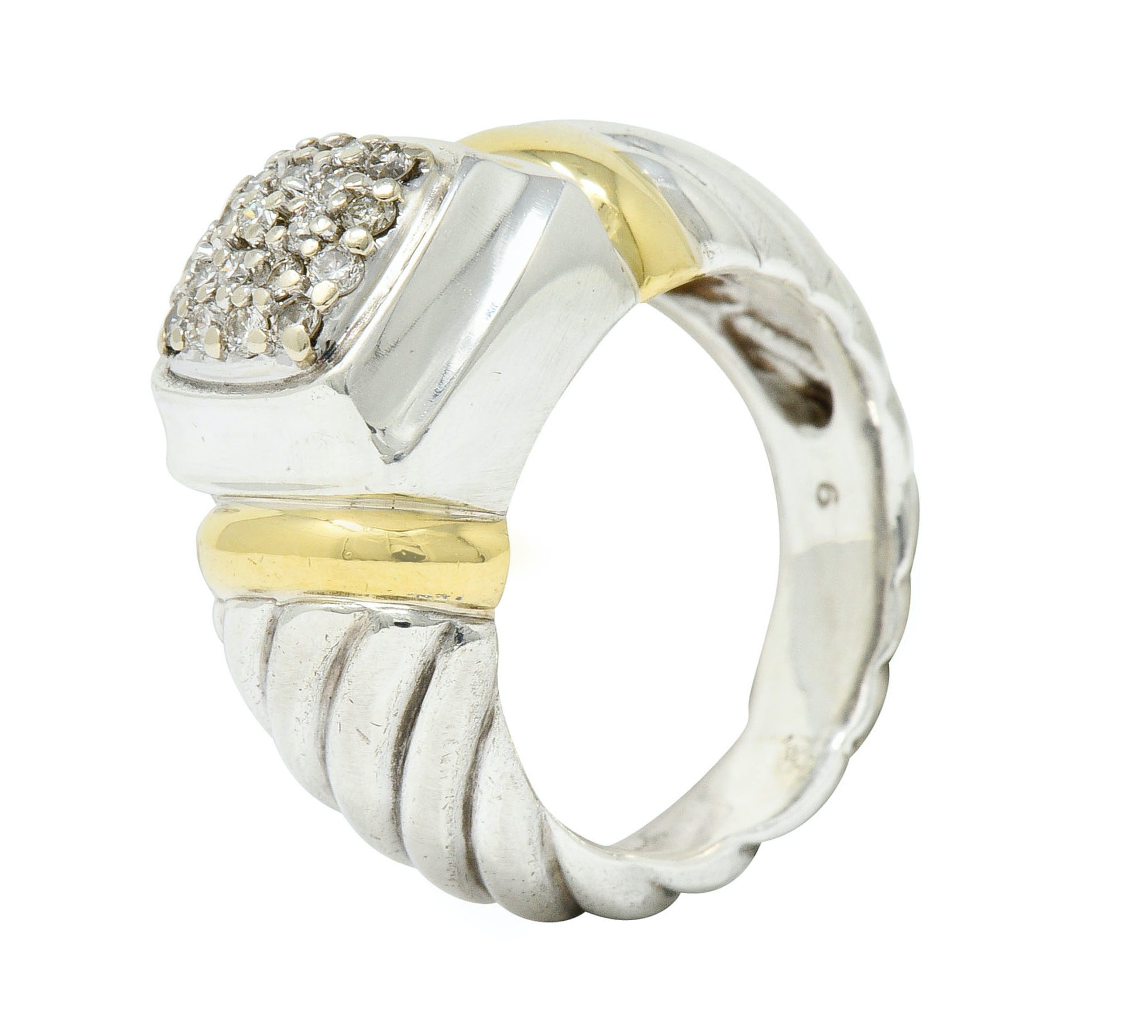 David Yurman Pave Diamond 18 Karat Gold Silver Noblesse RingRing - Wilson's Estate Jewelry