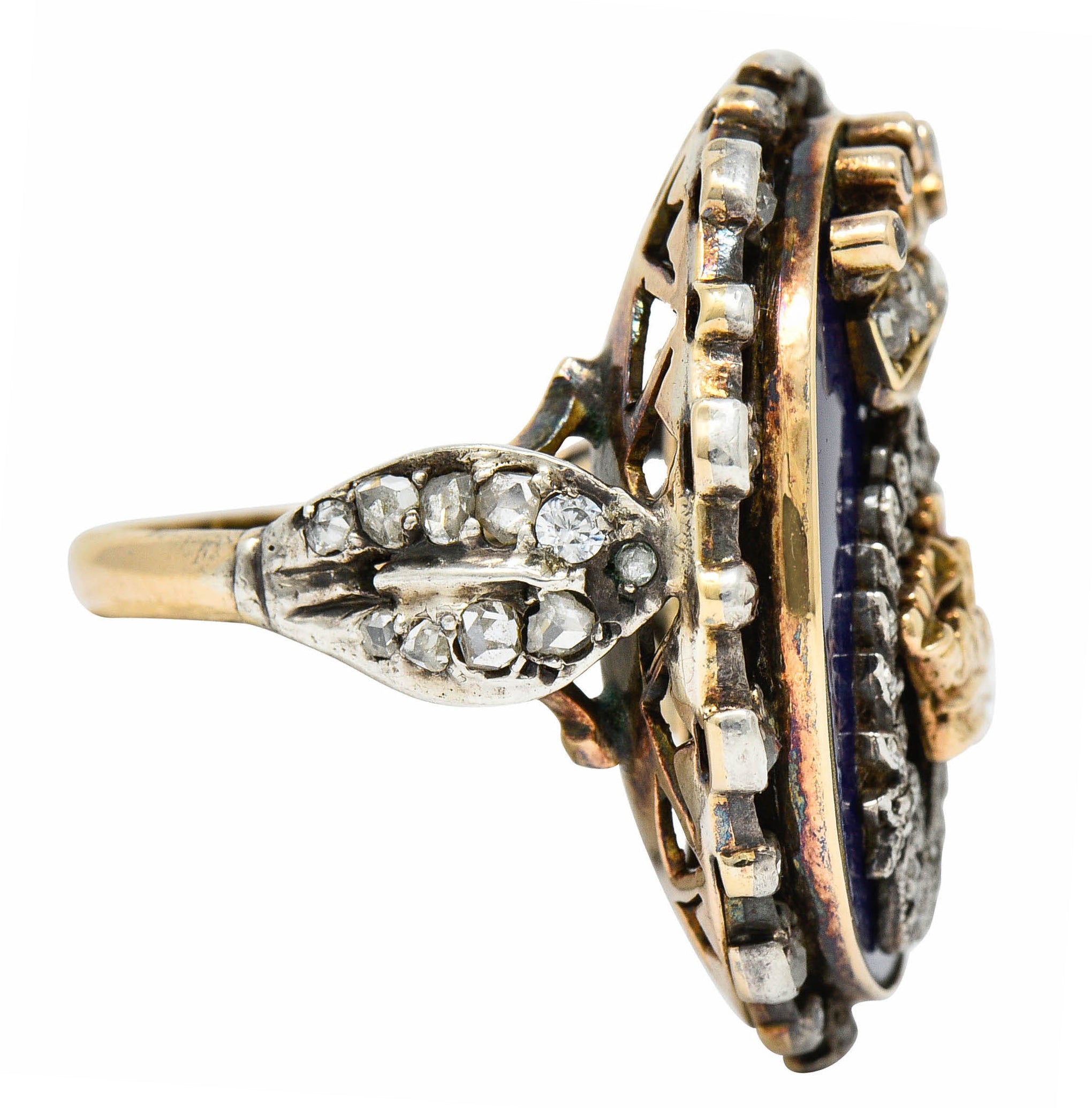 Victorian Enamel Diamond Silver-Topped 14 Karat Gold Crown RingRing - Wilson's Estate Jewelry