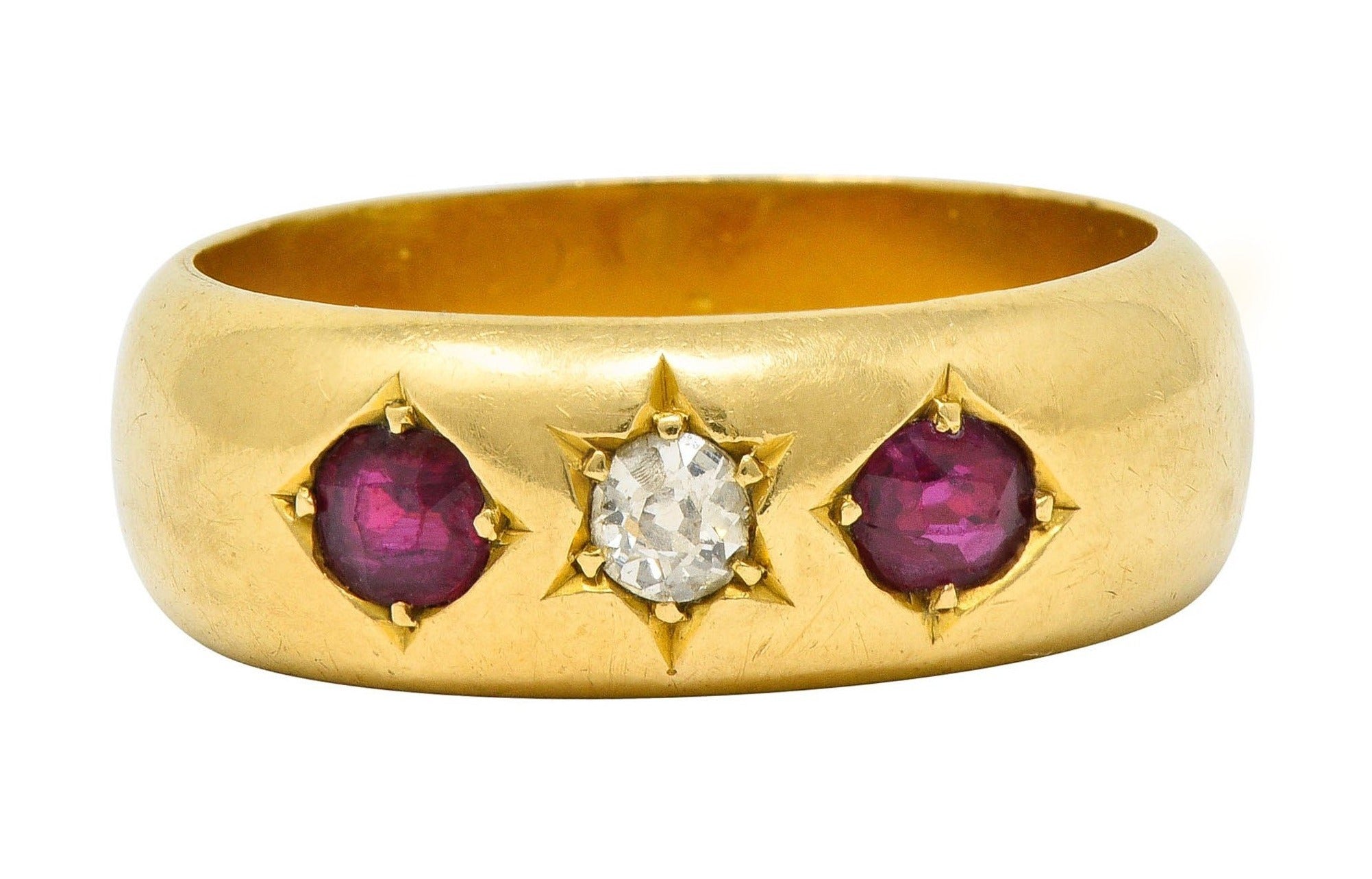 British Victorian Ruby Diamond 18 Karat Gold Gypsy Band RingRing - Wilson's Estate Jewelry