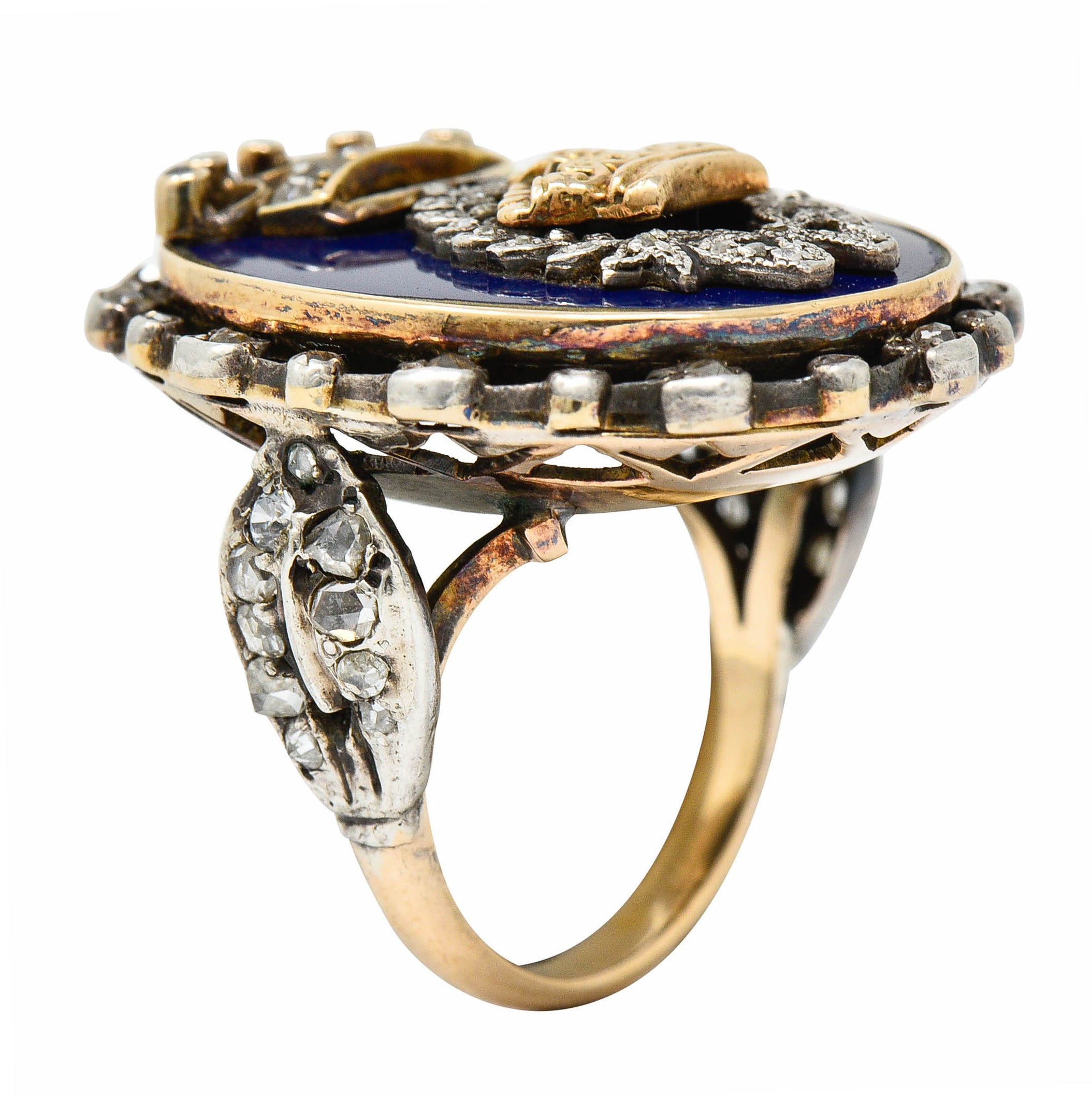 Victorian Enamel Diamond Silver-Topped 14 Karat Gold Crown RingRing - Wilson's Estate Jewelry