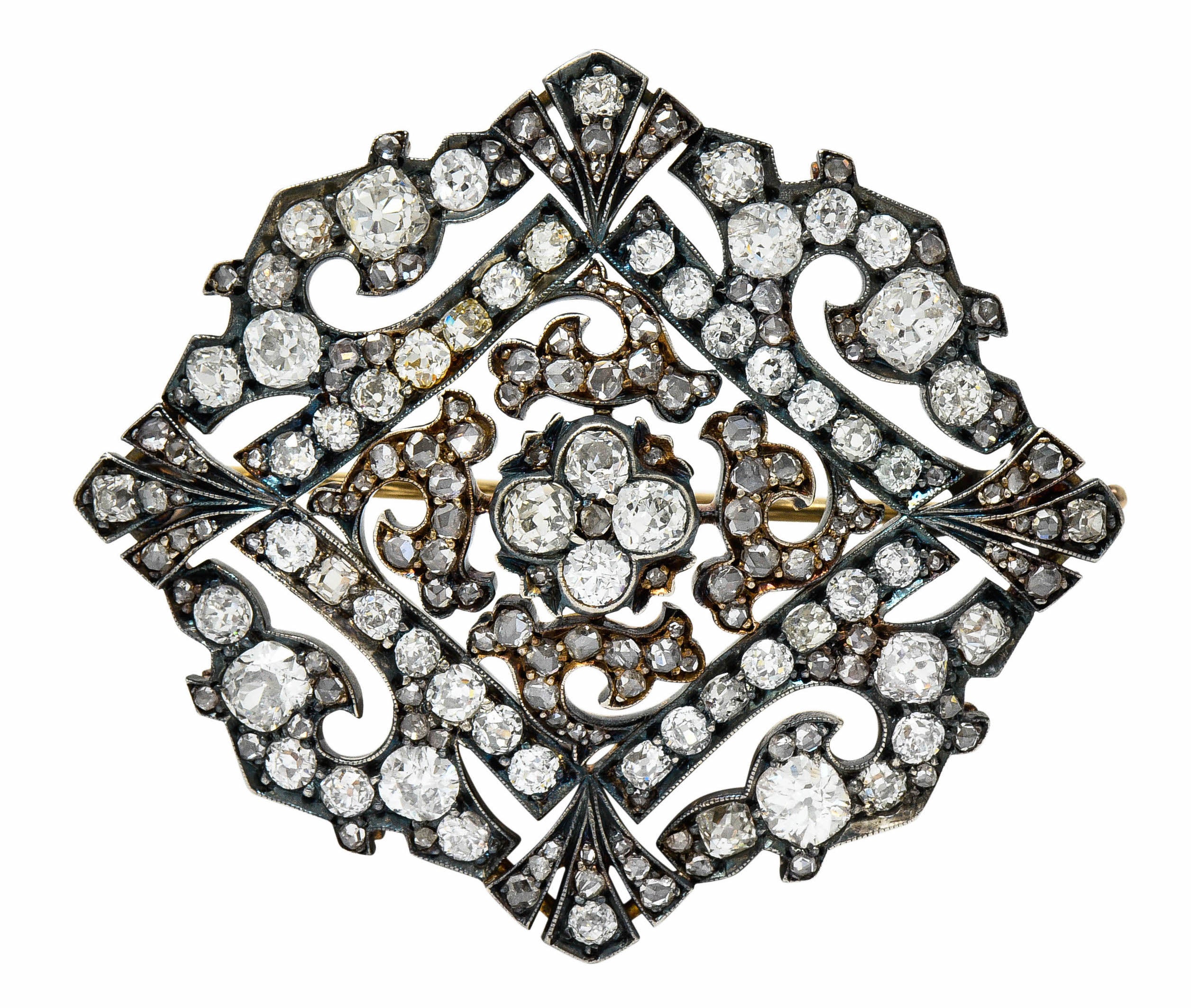 Russian 9.30 CTW Diamond Silver-Topped 14 Karat Gold Statement BroochBrooch - Wilson's Estate Jewelry