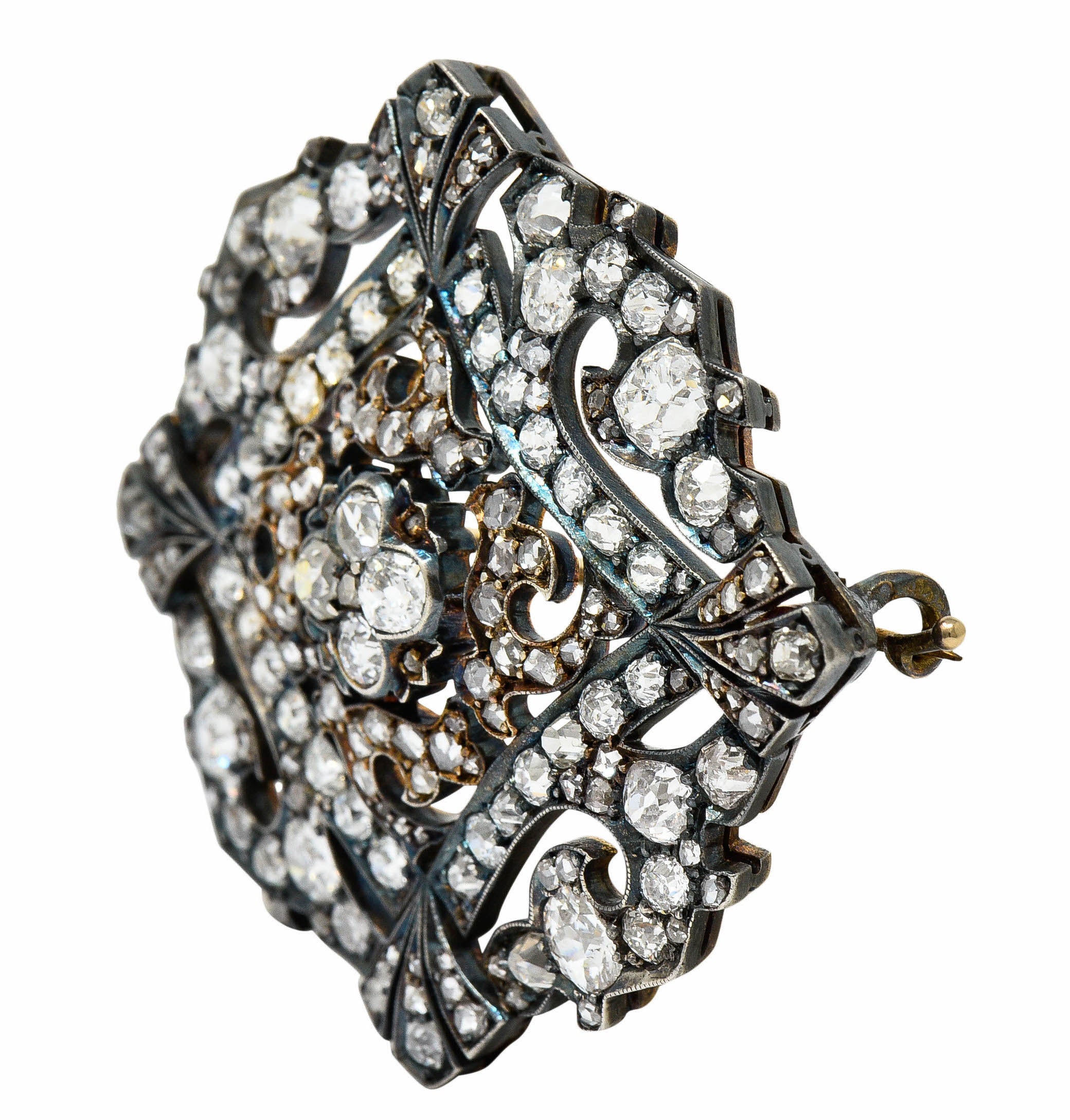 Russian 9.30 CTW Diamond Silver-Topped 14 Karat Gold Statement BroochBrooch - Wilson's Estate Jewelry