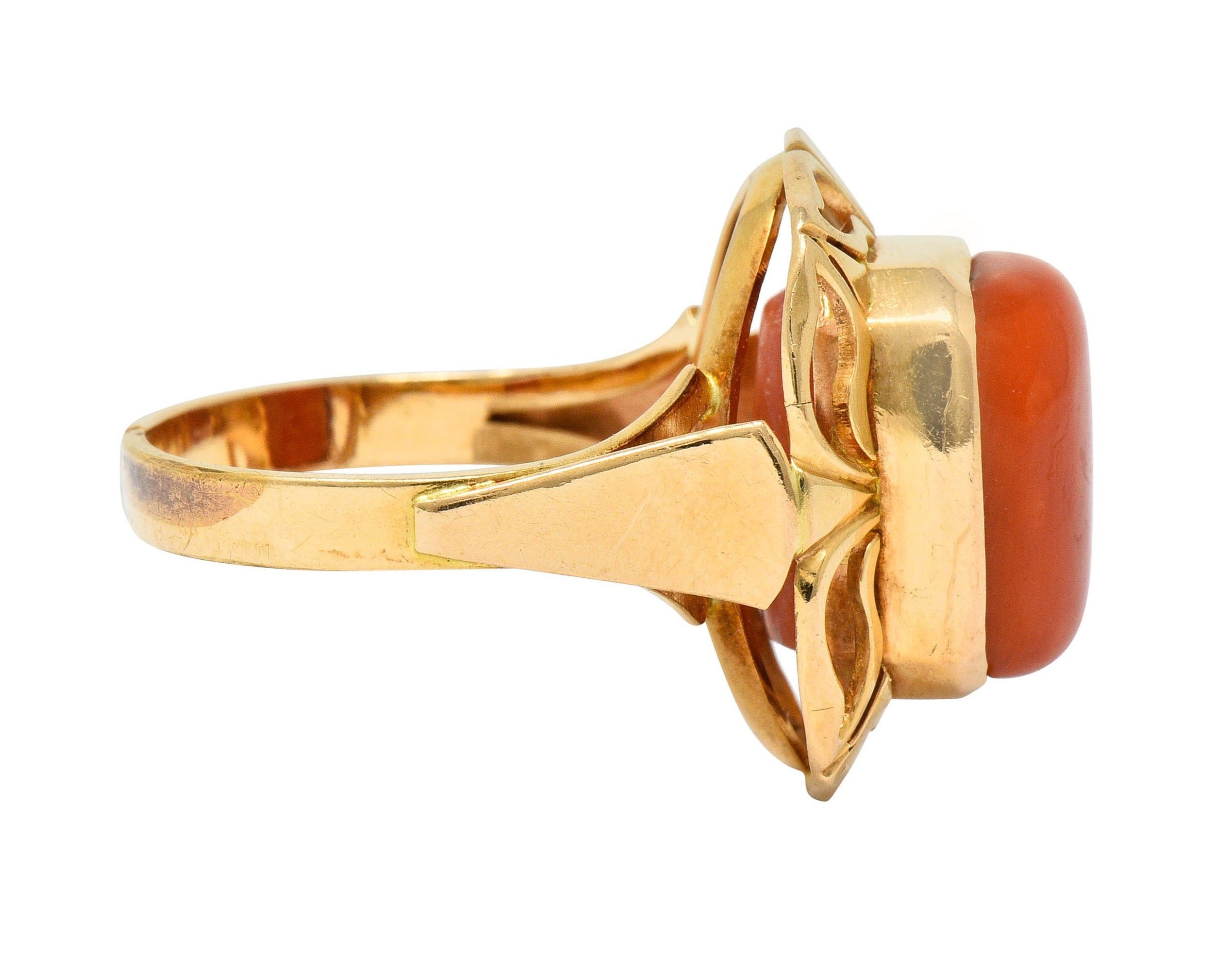 Retro Coral Cabochon 14 Karat Gold Floral Statement RingRing - Wilson's Estate Jewelry